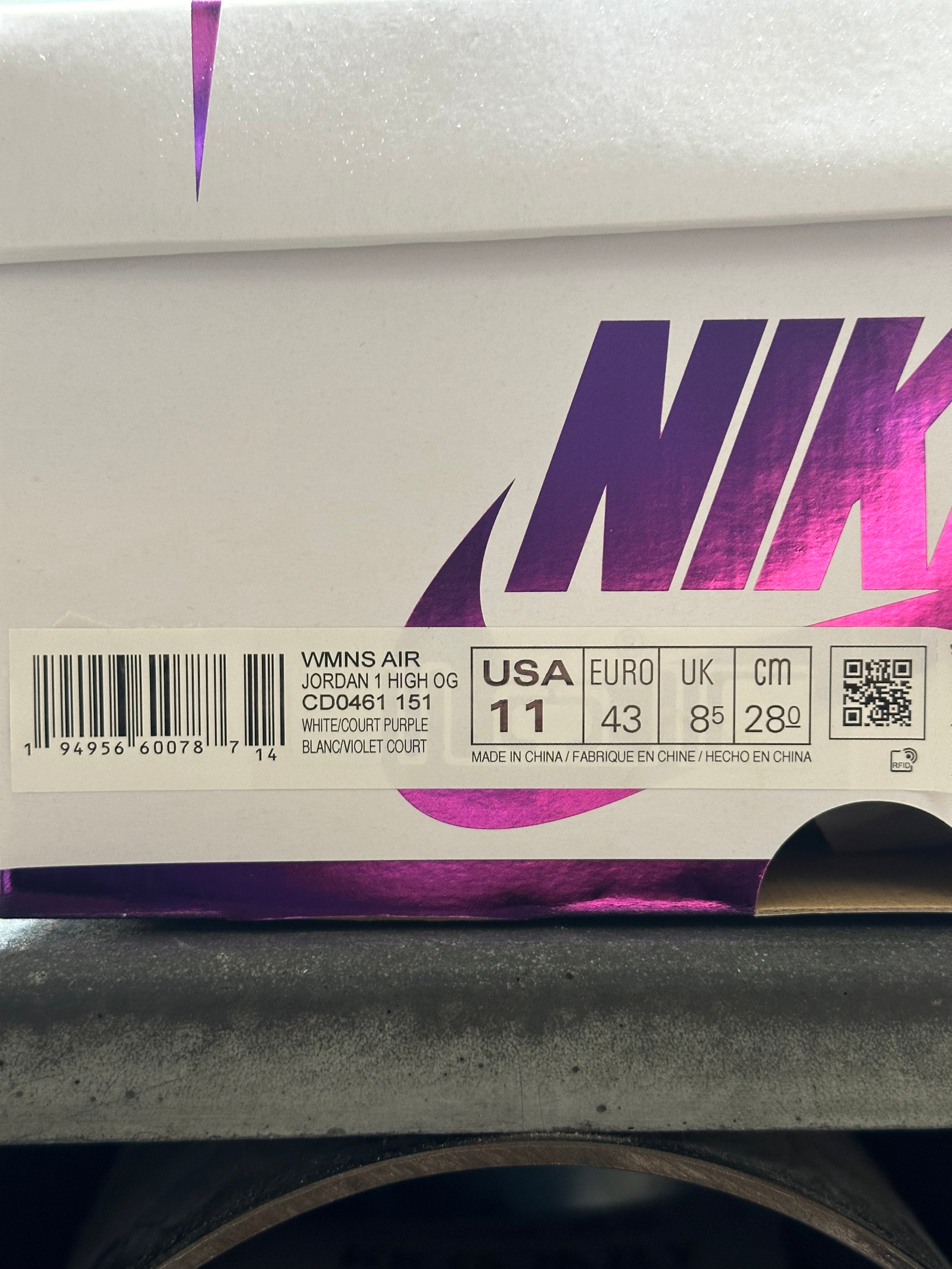 WMNS Air Jordan 1 High OG - Purple Metallic Size 11W/9.5M