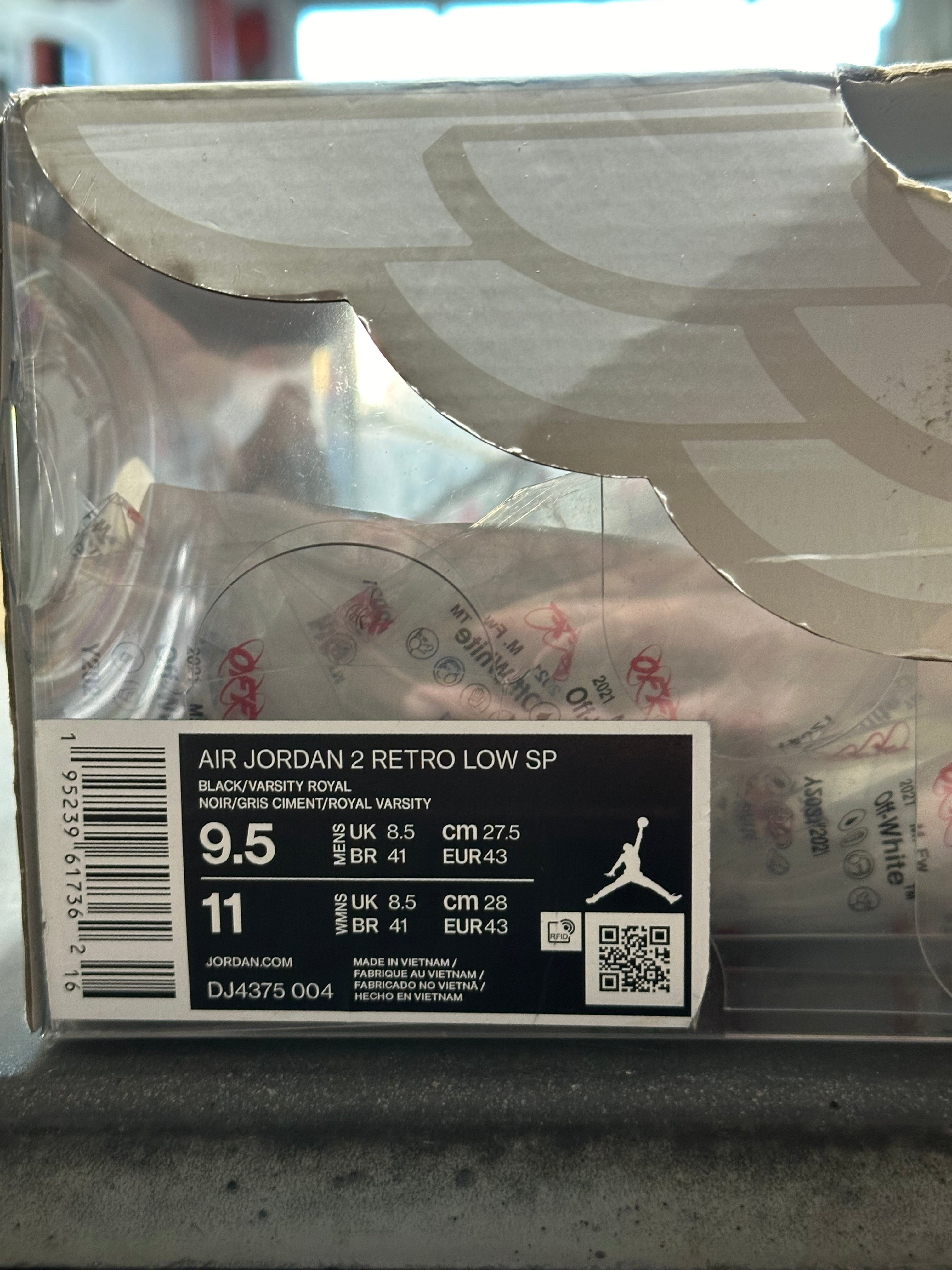 Air Jordan 2 Retro Low SP - Off-White Black Blue Size 9.5