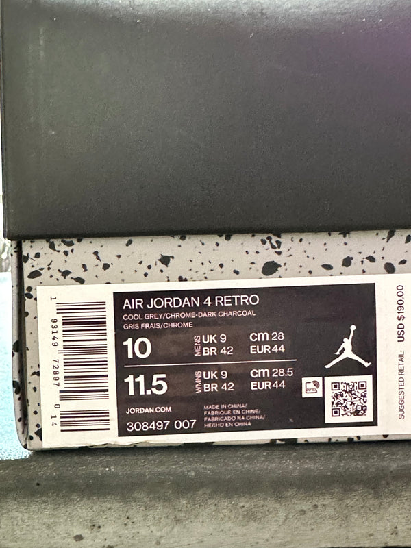 Air Jordan 4 Retro - Cool Grey 2019 Size 10