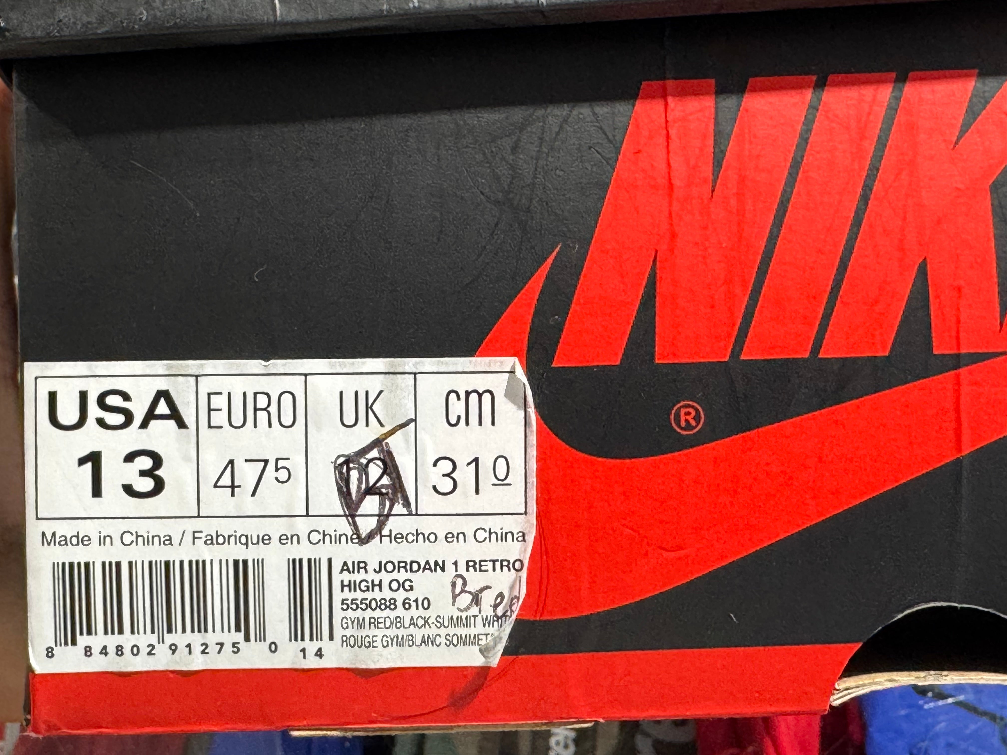 Air Jordan 1 Retro High - Bred Toe Size 13