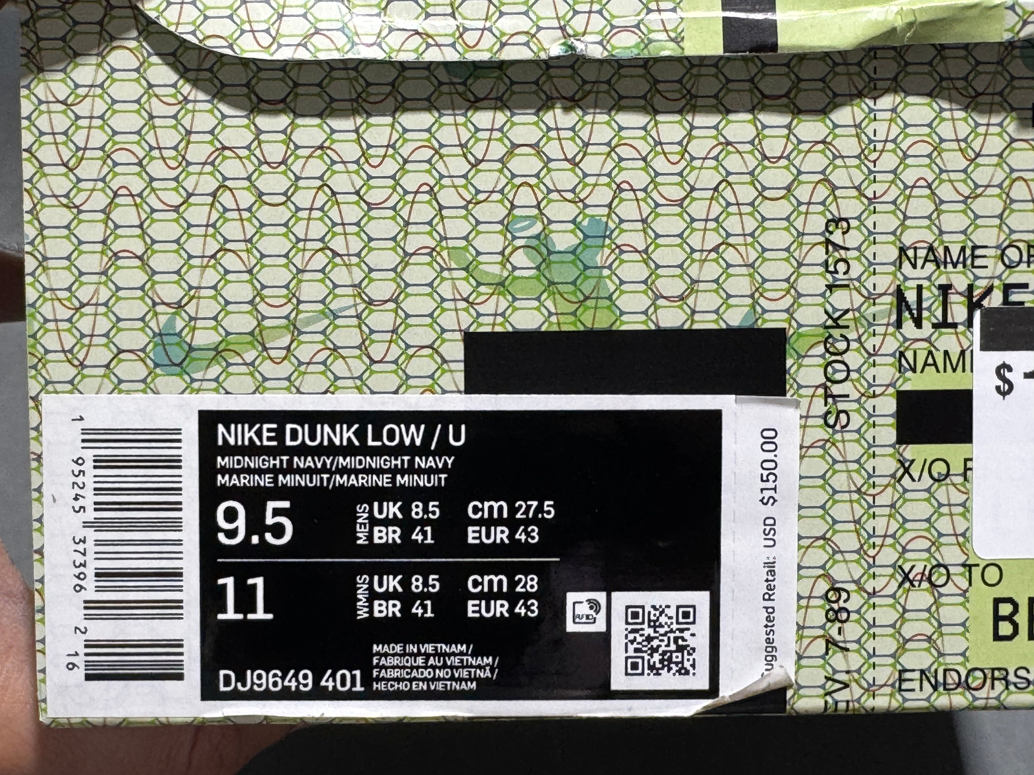 Nike Dunk Low / Union - Passport Pack/Pistachio Size 9.5