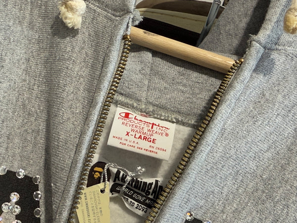 NEW Bape x Champion x Swarovski Zip Up Hoodie - Grey Size XL