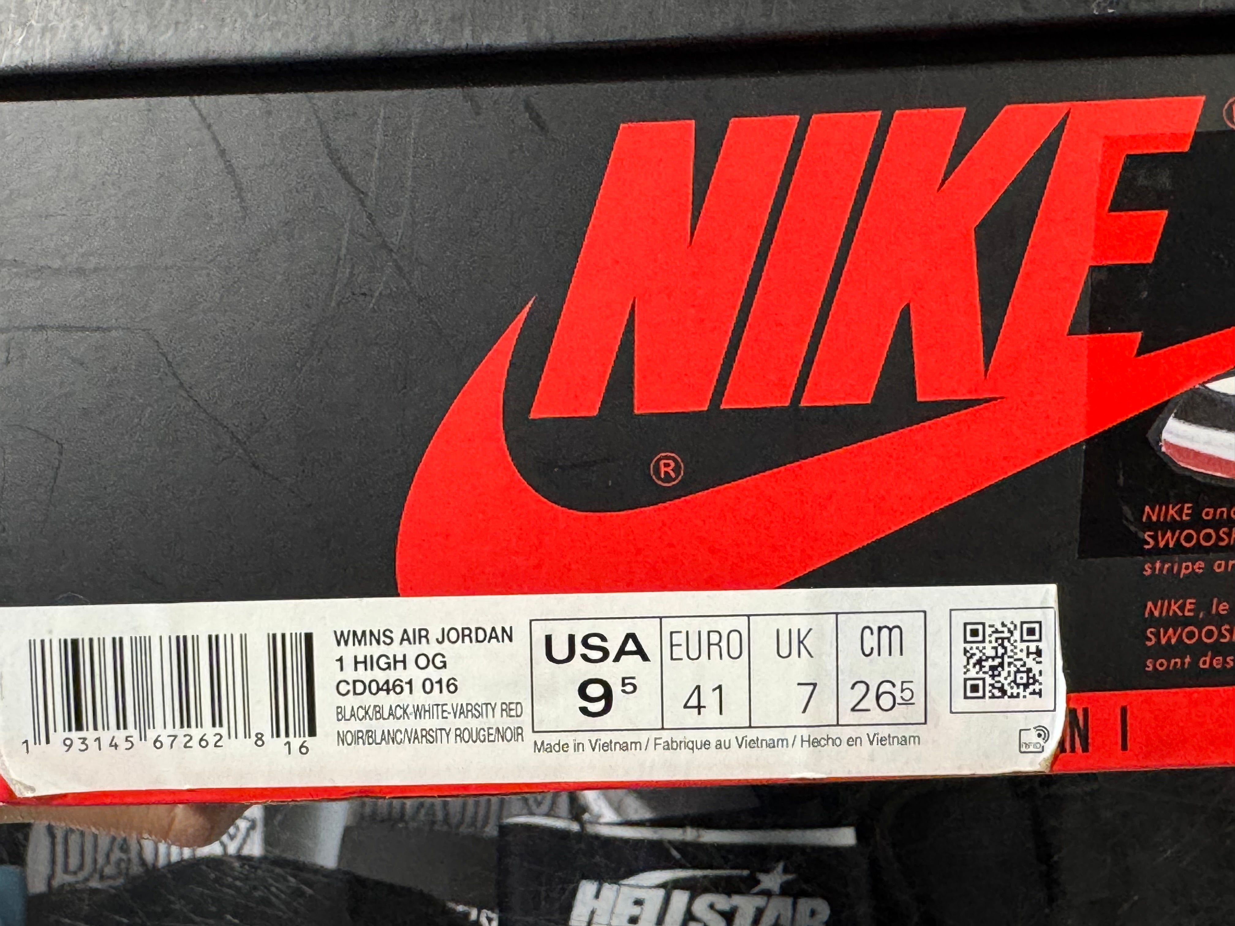 WMNS Air Jordan 1 High OG - Satin Black Toe Size 9.5W/8M