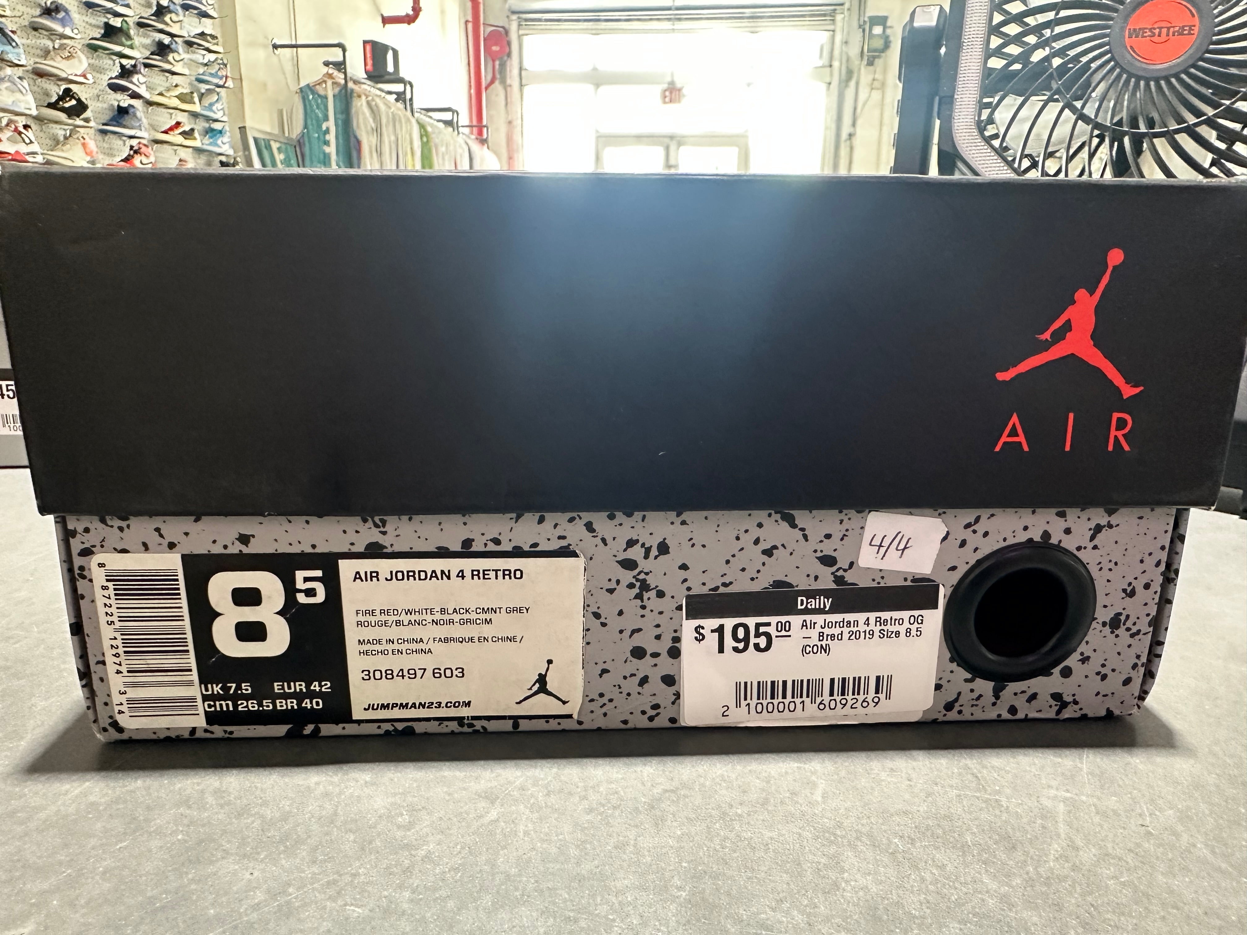 Air Jordan 4 Retro OG - Bred 2019 Size 8.5