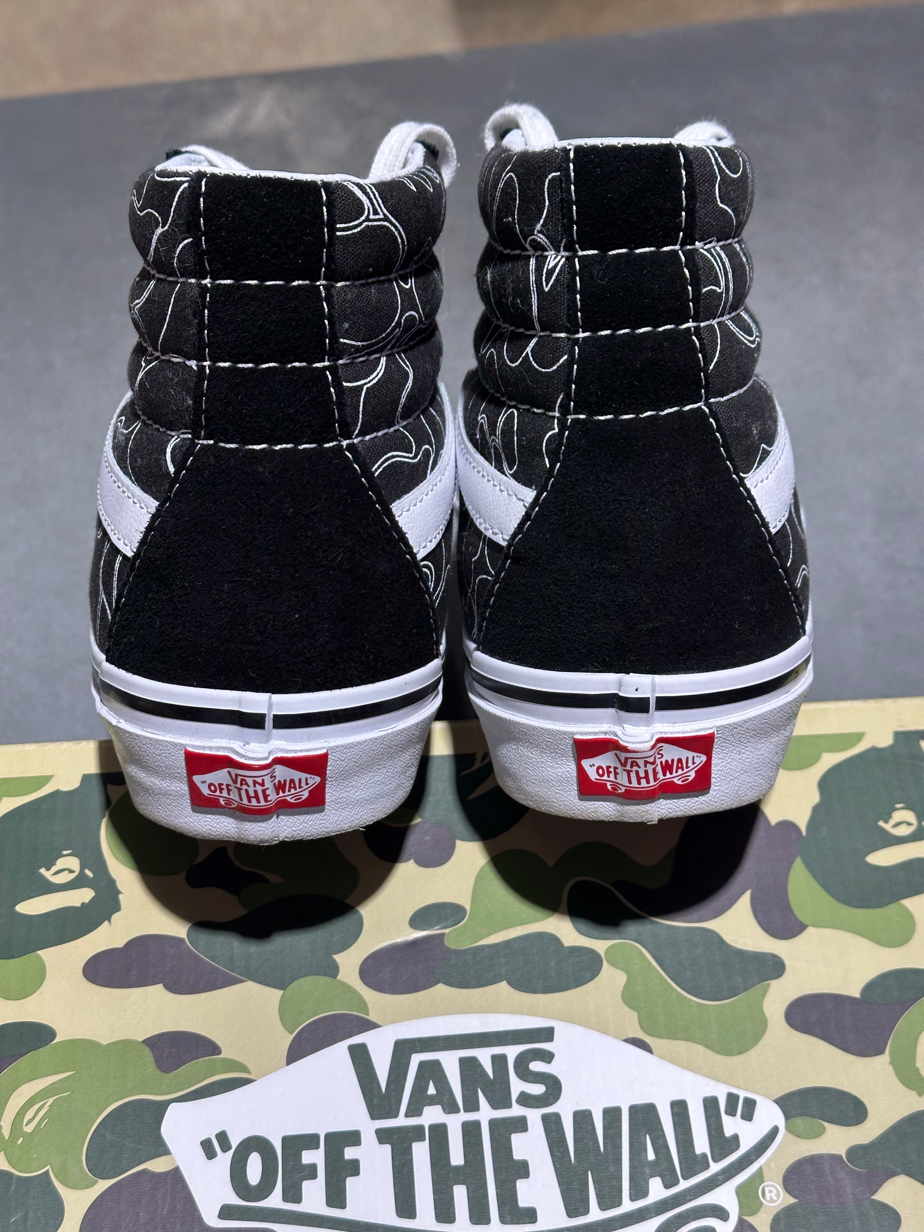 Vans x Bape sk8 Hi - Black/White Size 9