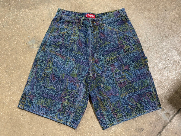 NEW Supreme SS25 Handwriting Double Knee Denim Shorts