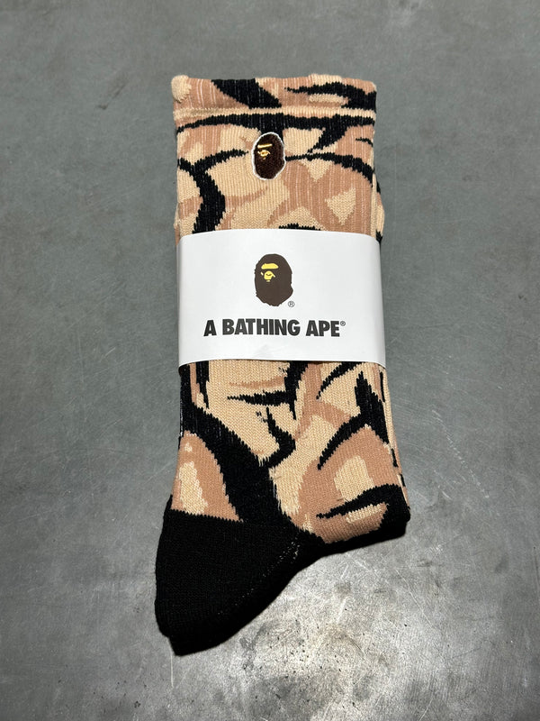 NEW Bape Trial Camo Ape Head Crew Socks - Beige Size 8-11 (DAILY)