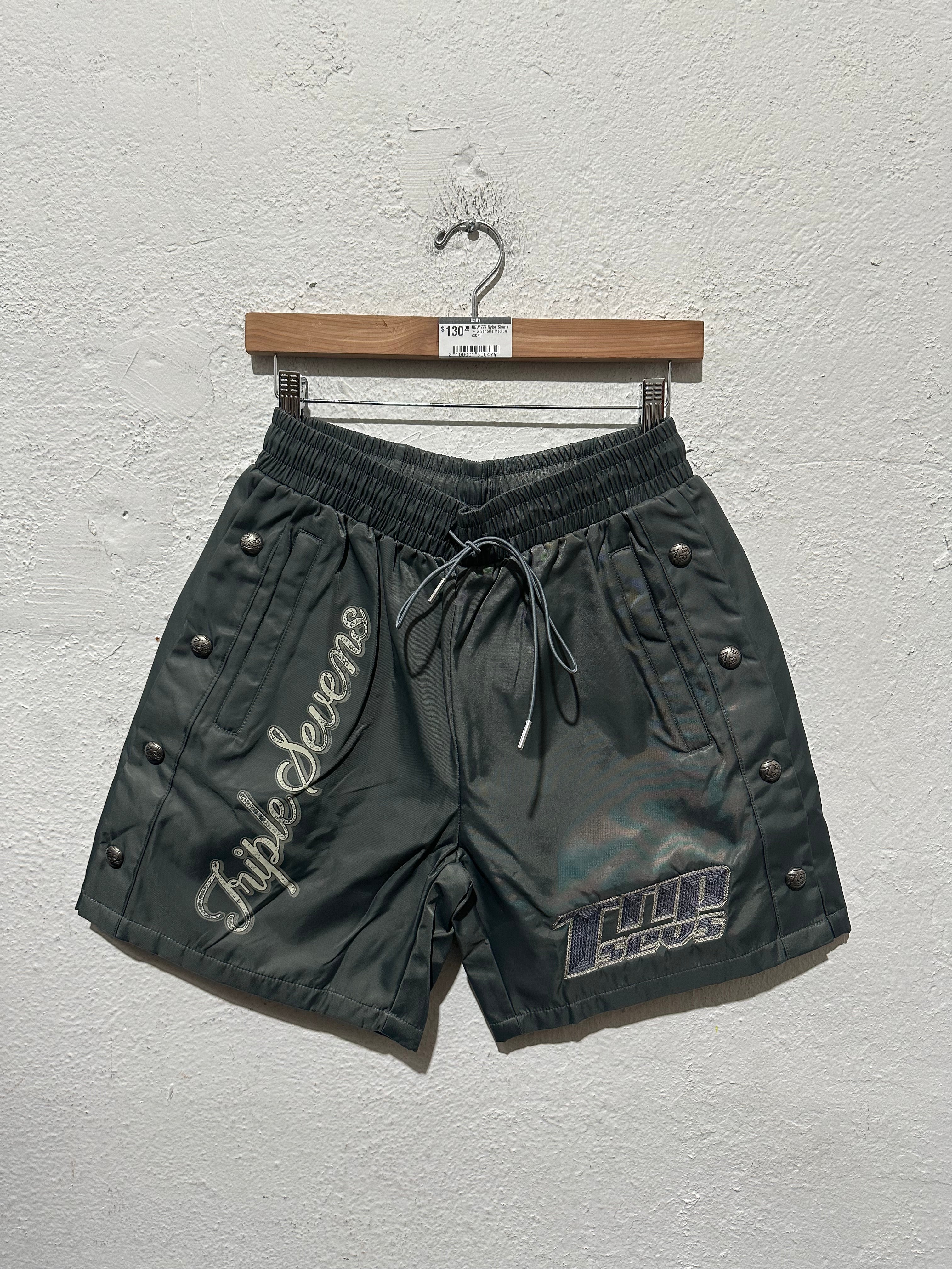 777 Triple Sevens Nylon Shorts - Silver Size Large
