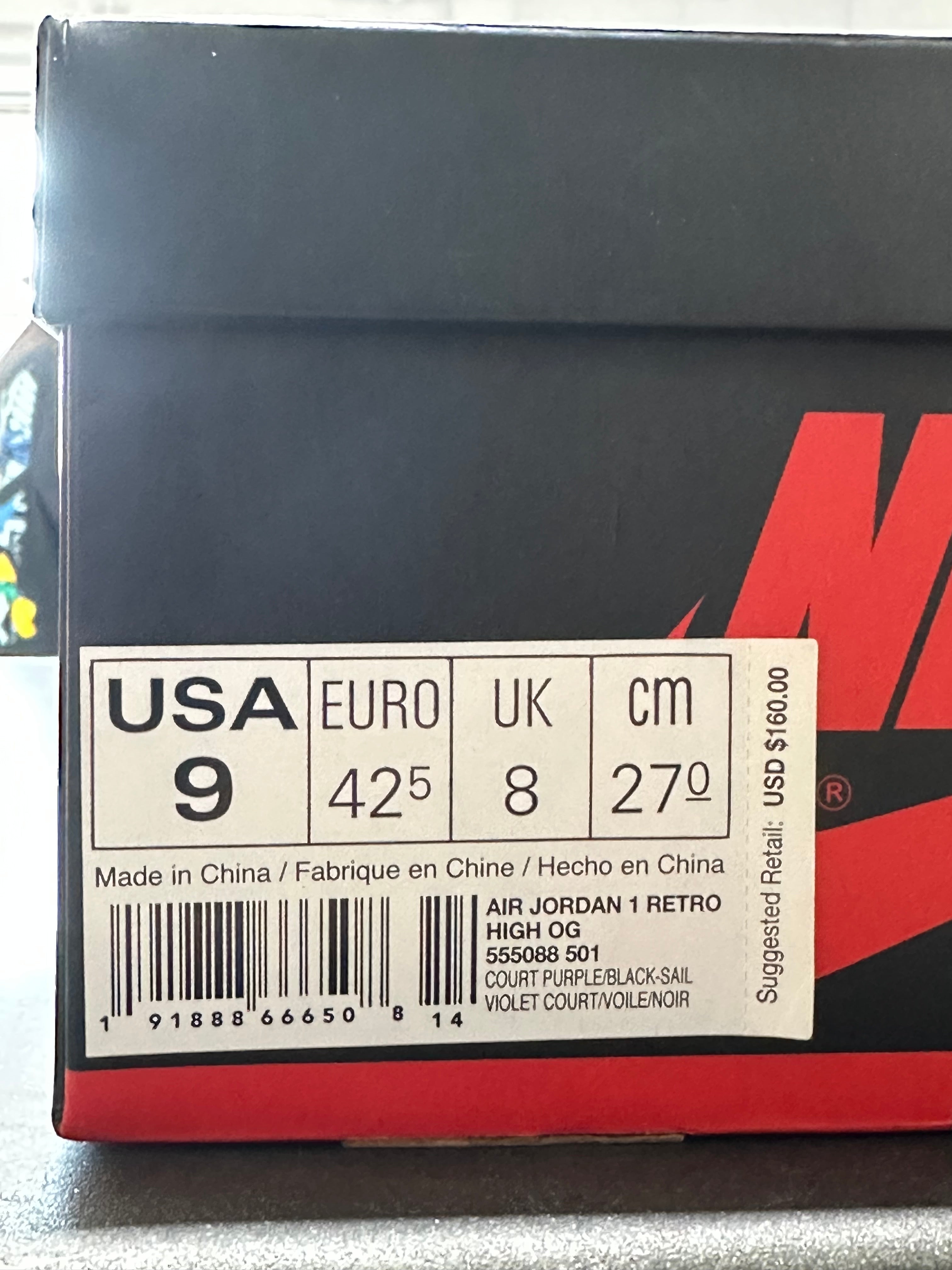 Air Jordan 1 Retro High - Court Purple Size 9