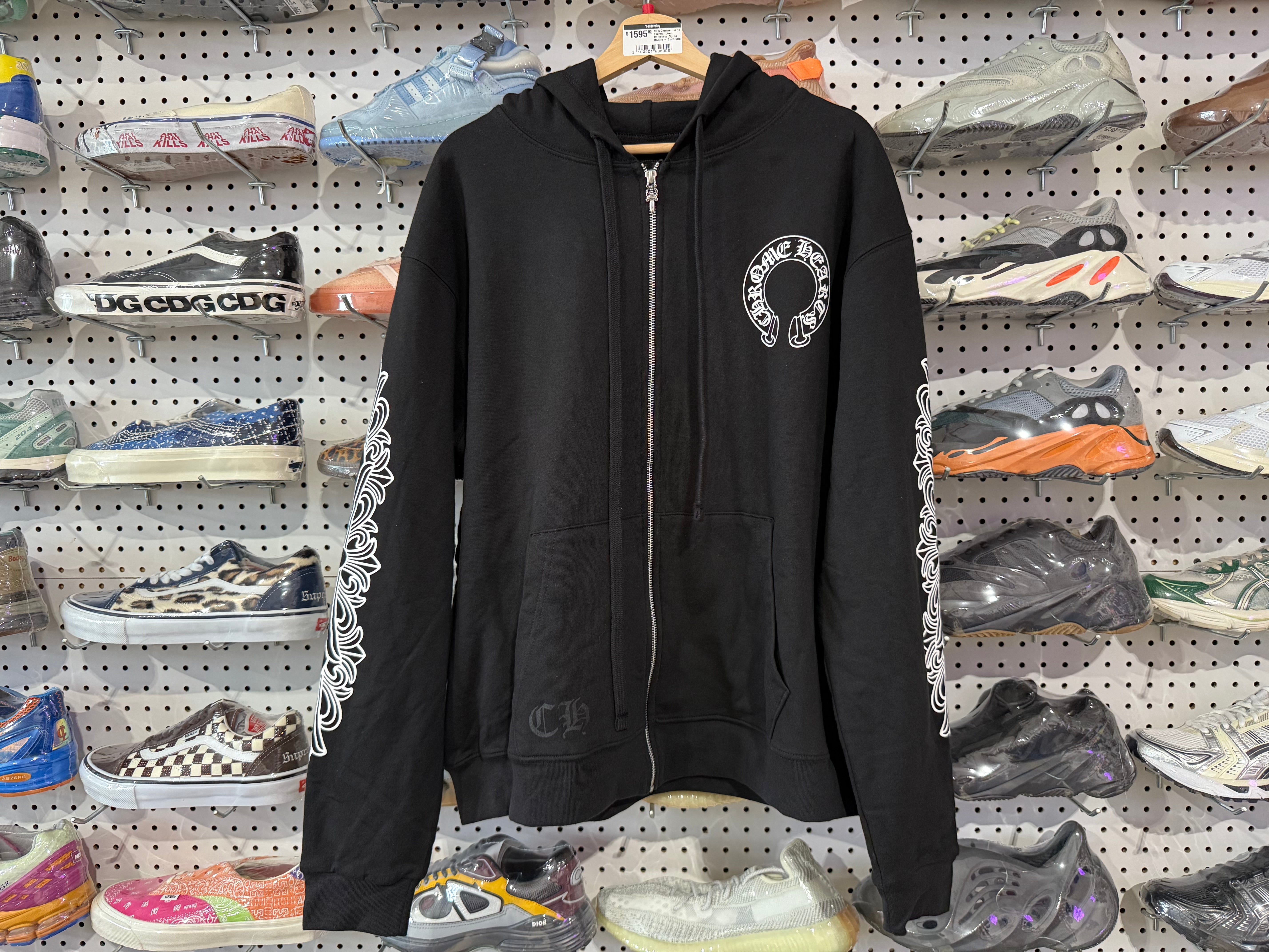 NEW Chrome Hearts Thermal Lined Horseshoe Zip Up Hoodie - Black