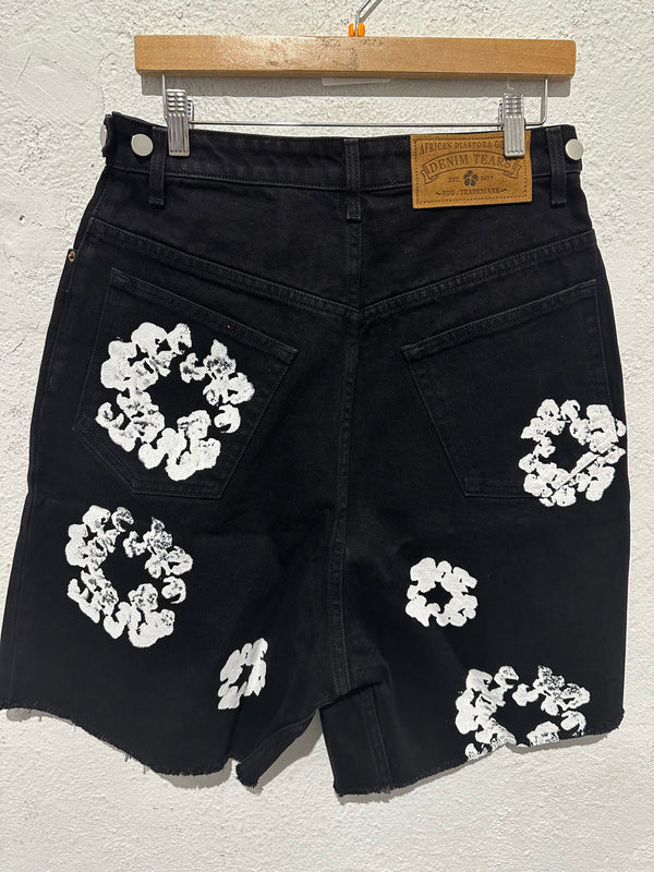 NEW Denim Tear Cotton Wreath Jean Shorts - Black (DAILY)
