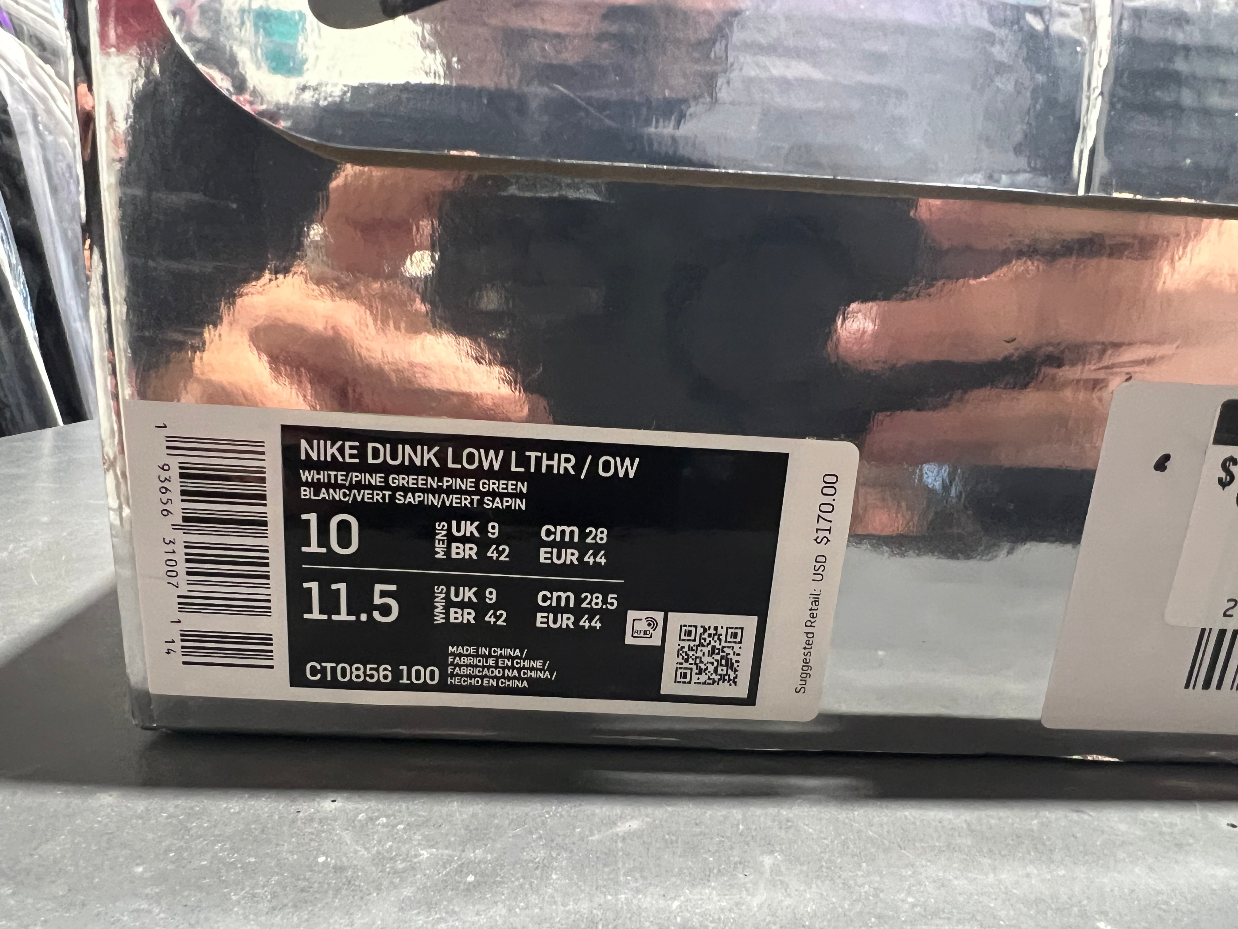 Nike Dunk Low LTHR / Off White - Pine Green Size 10