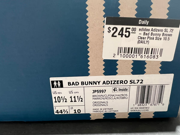 adidas Adizero SL 72 - Bad Bunny Brown Clear Pink Size 10.5
