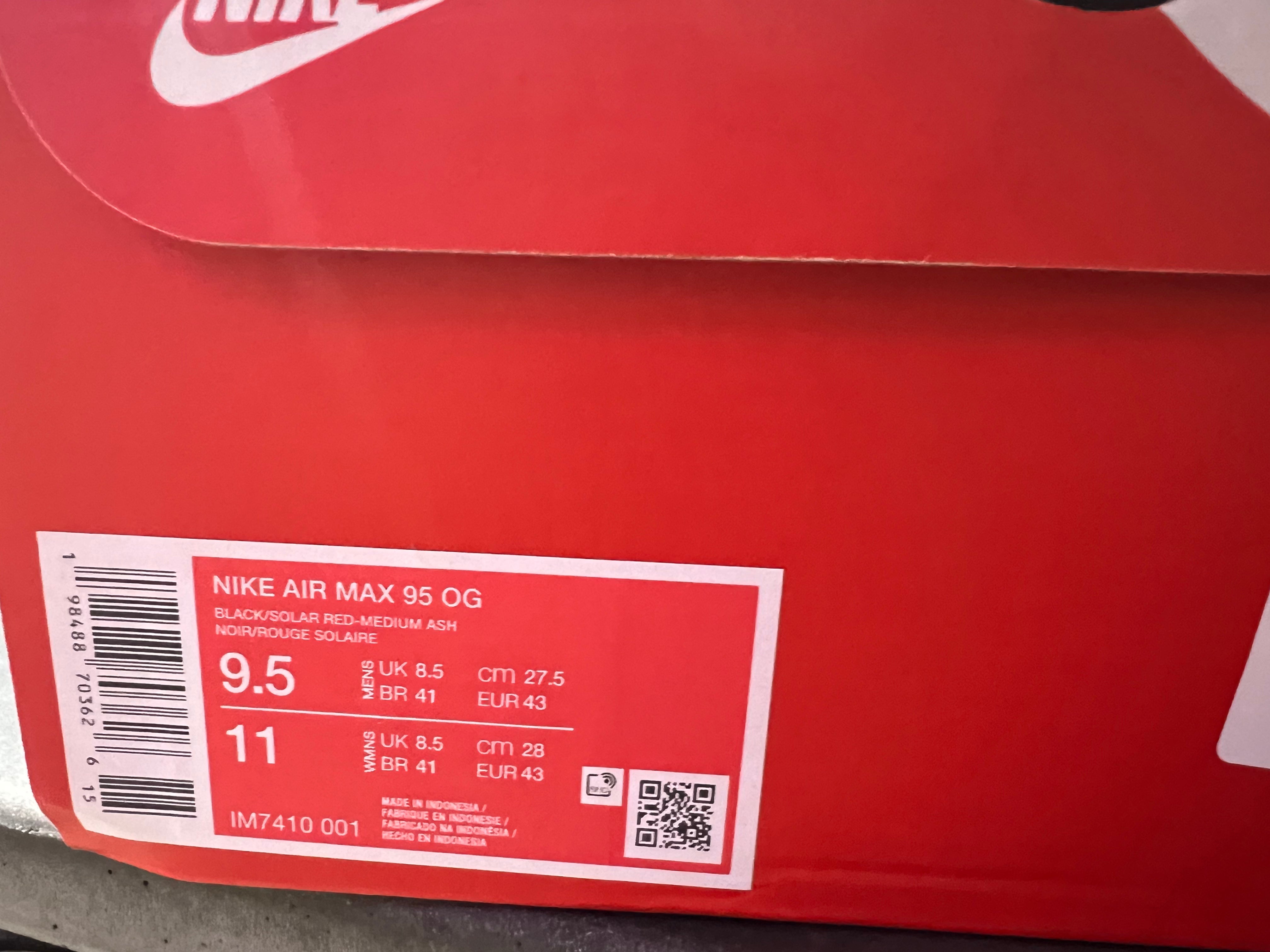Nike Air Max 95 OG - Big Bubble Solar Red 2.0 Size 9.5