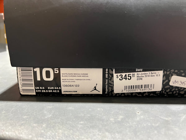 Air Jordan 3 Retro - Mocha 2018 Size 10.5