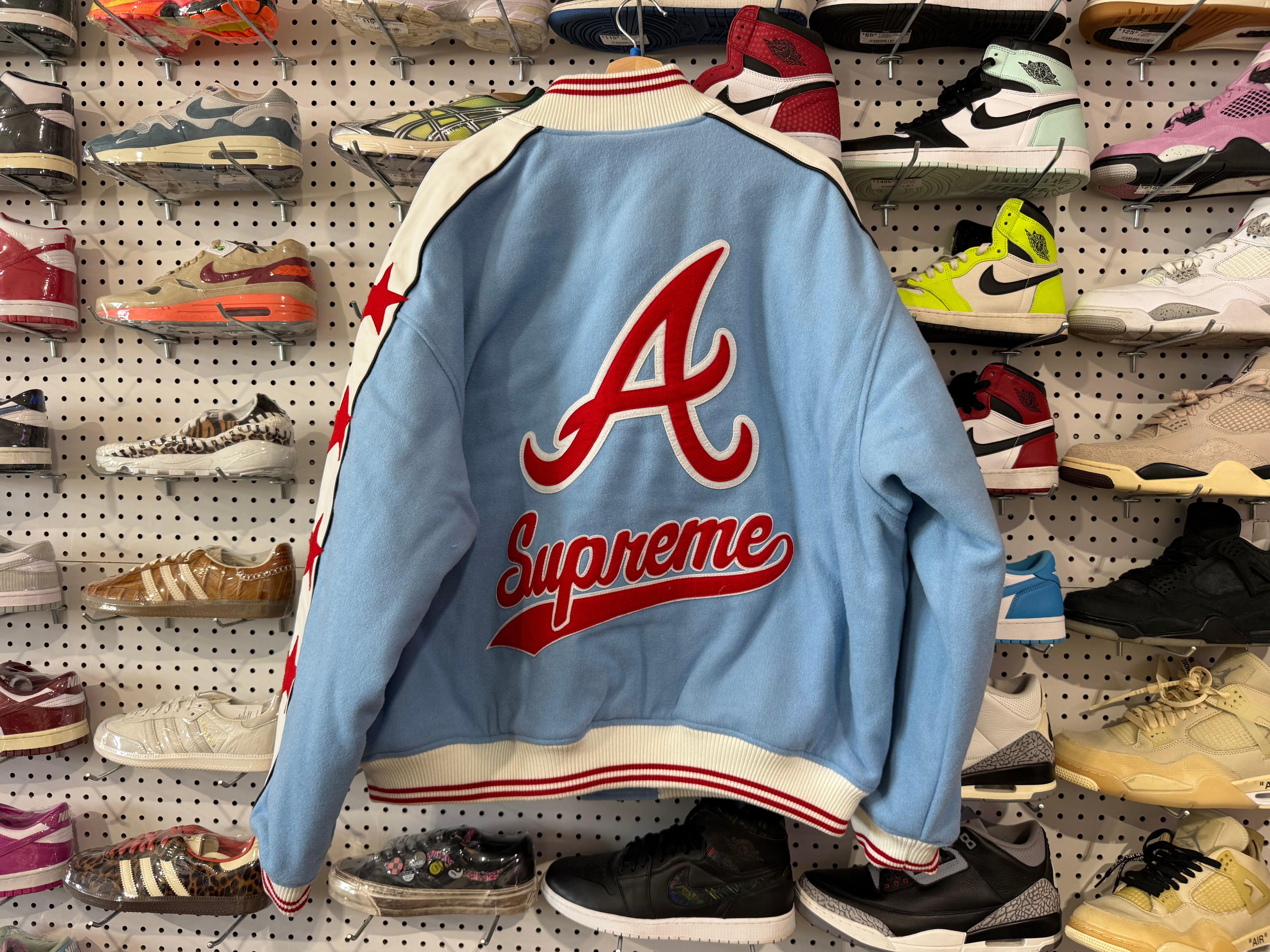 NEW Supreme x Mitchell & Ness Braves Varsity Jacket - Blue Size XXL