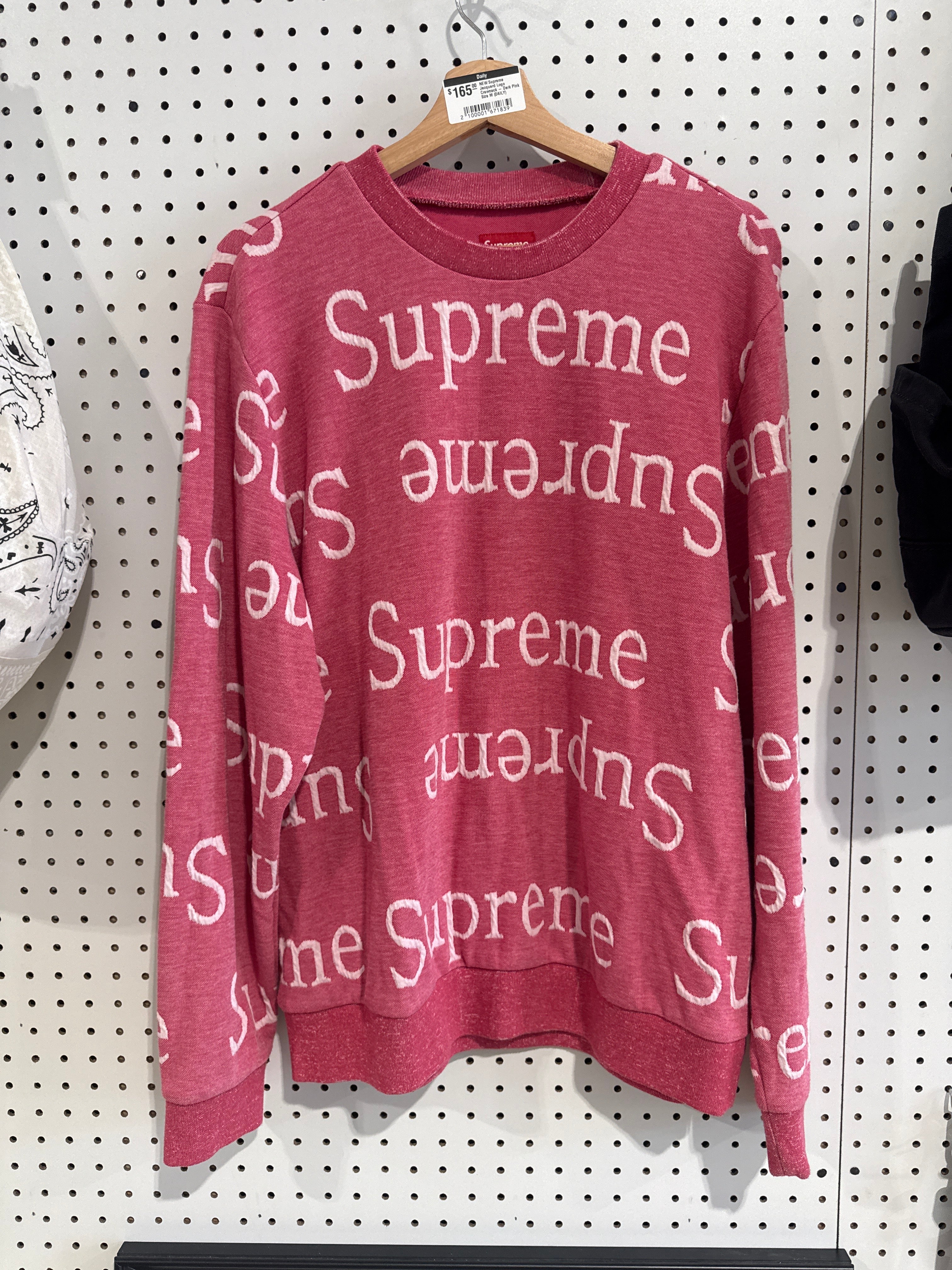 NEW Supreme Jacquard Logo Crewneck - Dark Pink Size Medium