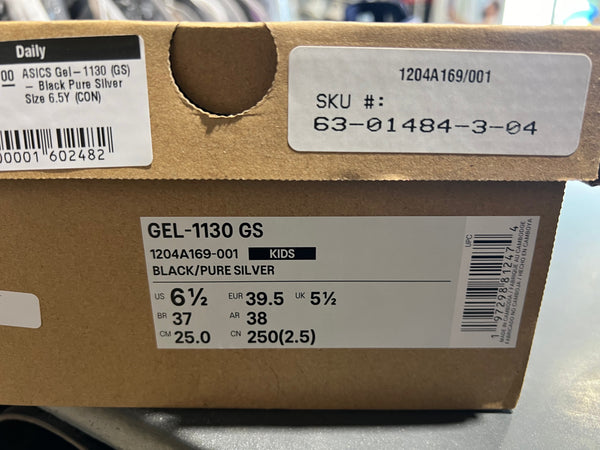ASICS Gel-1130 (GS) - Black Pure Silver Size 6.5Y