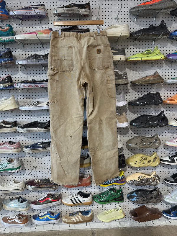 USED Carhartt Distressed Carpenter Pants - Faded Khaki Size 30x34