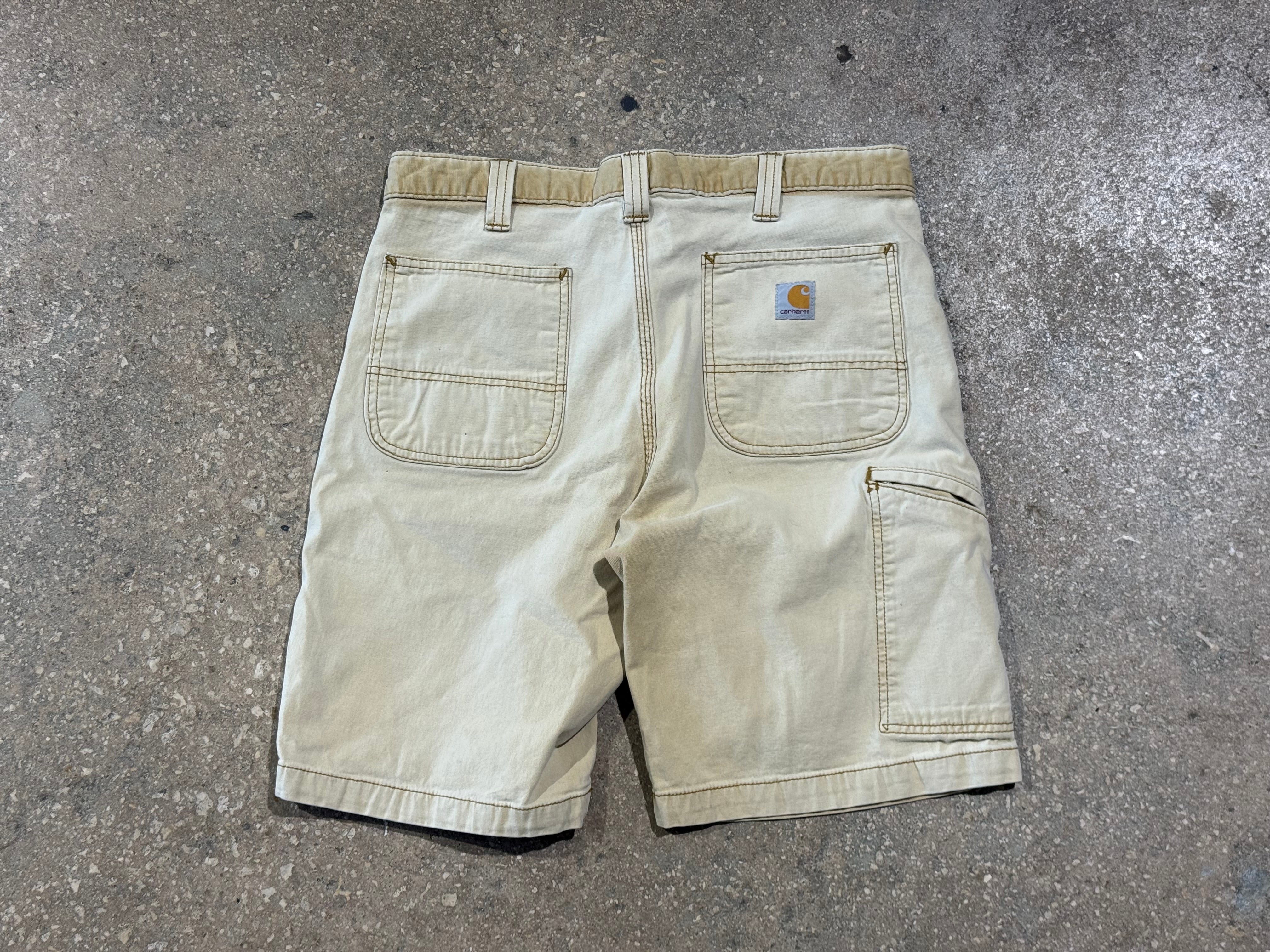 USED Carhartt Distressed Shorts - Faded Khaki Size 34