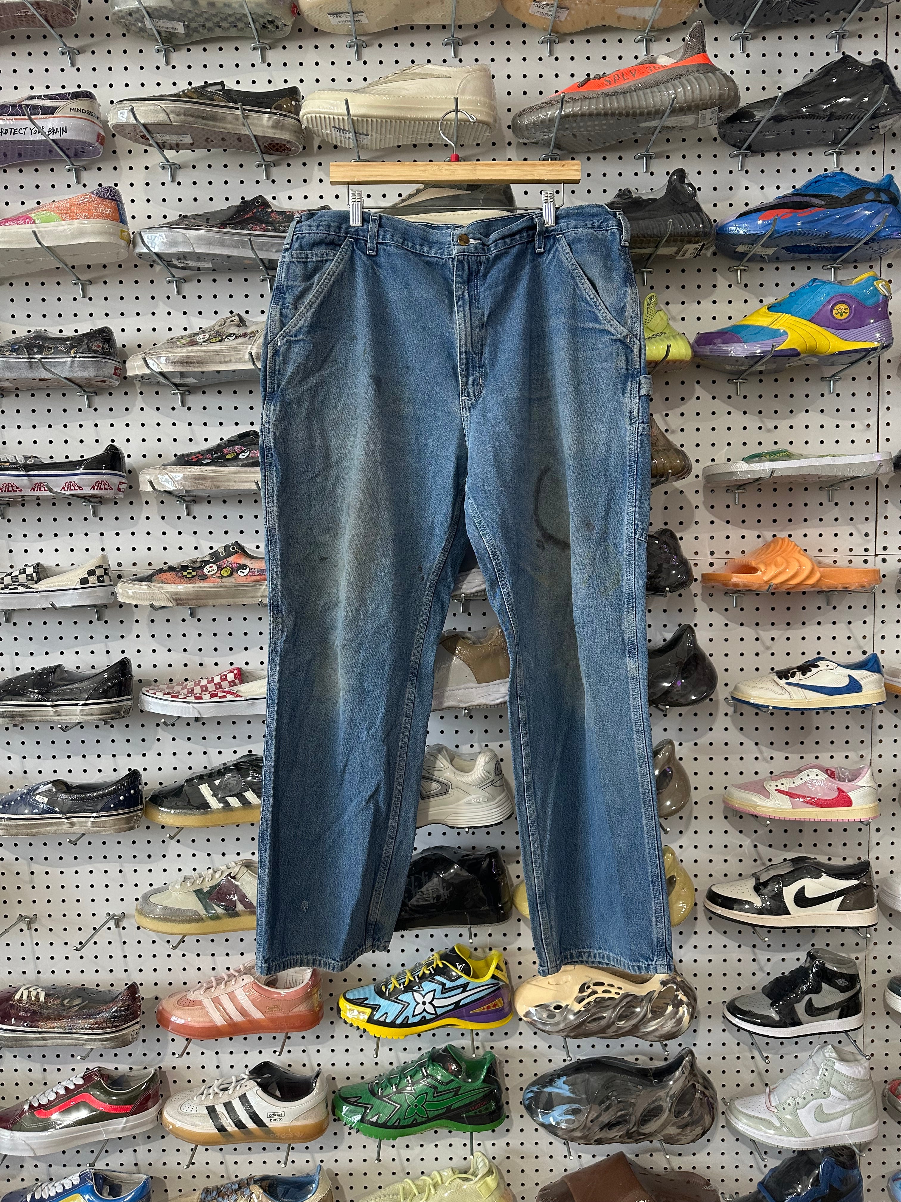 USED Distressed Carhartt Carpenter Denim Pants - Blue Size 40x31