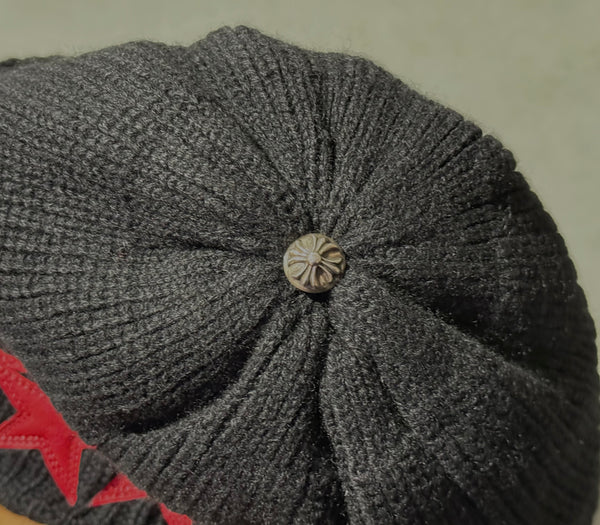 NEW Chrome Hearts Black Cashmere Beanie - Black/Red