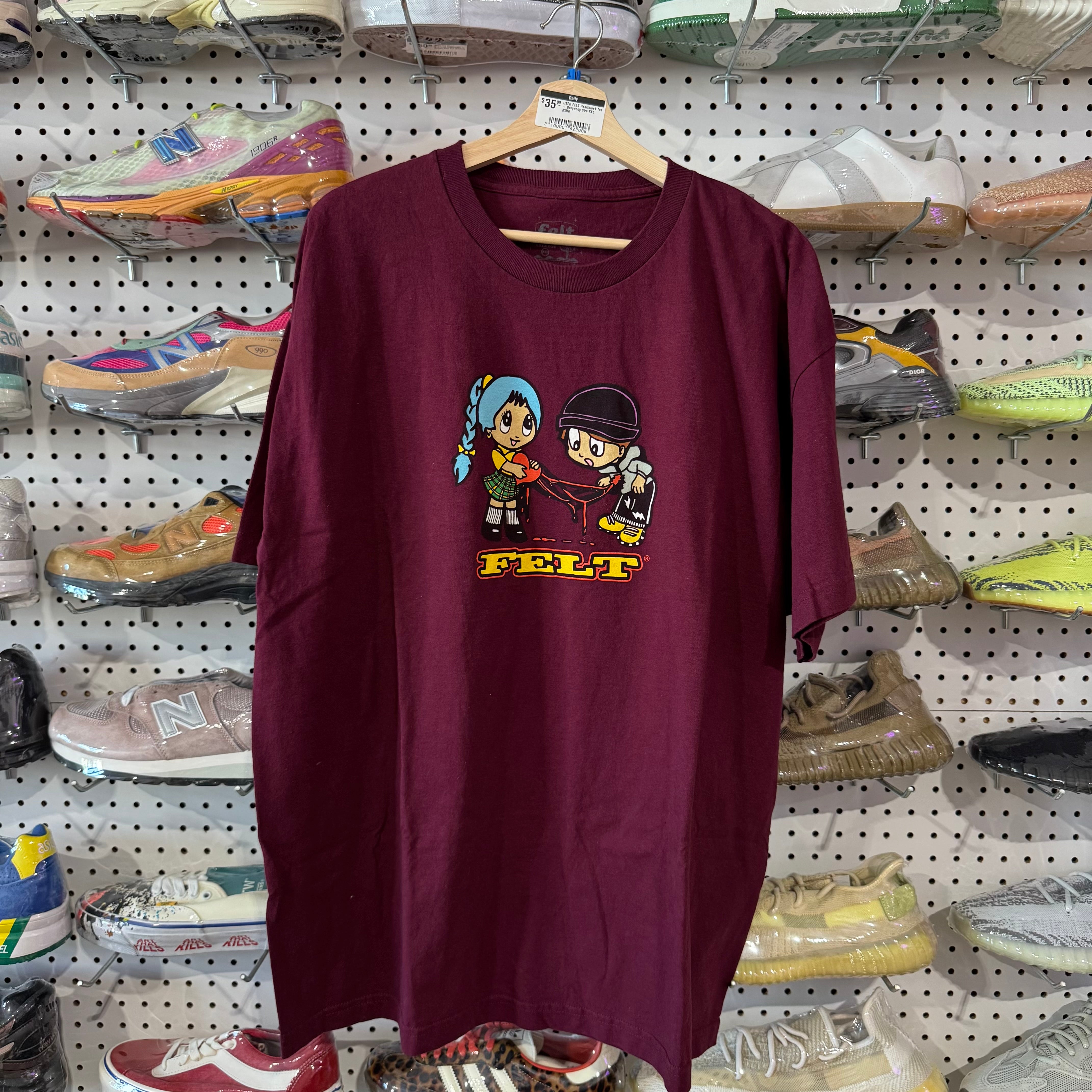 USED FELT Heartbreak Tee - Burgundy Size XXL