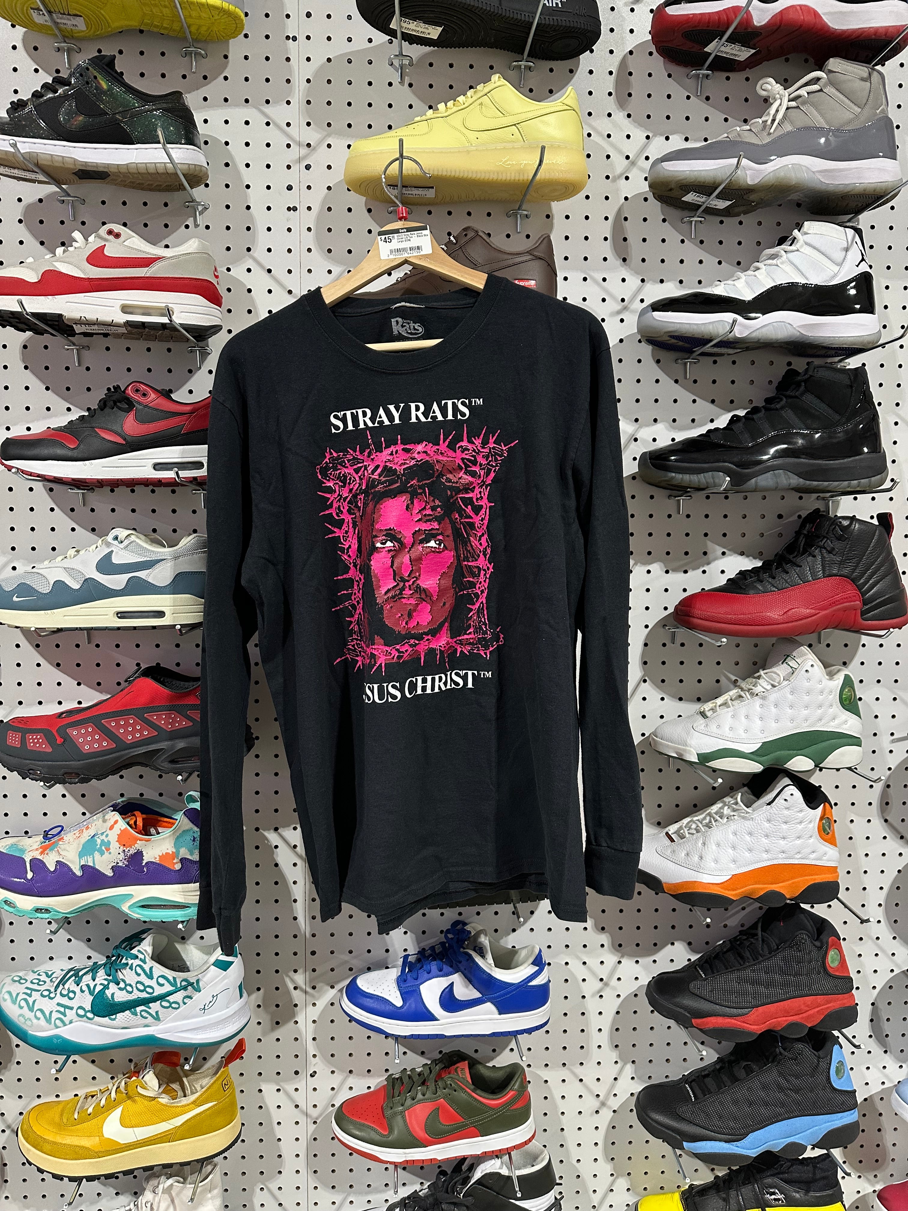 USED Stray Rats Jesus Christ L/S Tee - Black Size Large