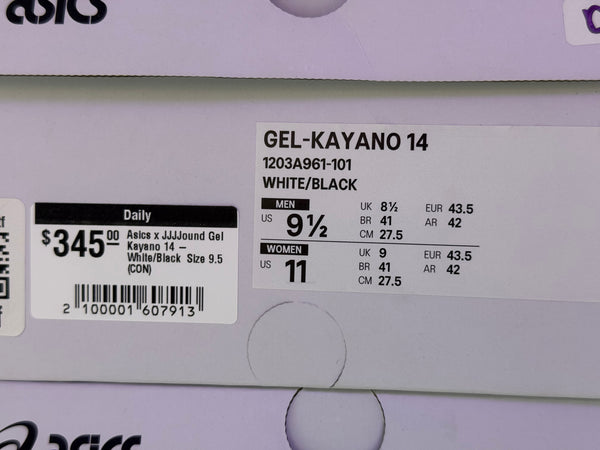Asics x JJJJound Gel Kayano 14 - White/Black Size 9.5
