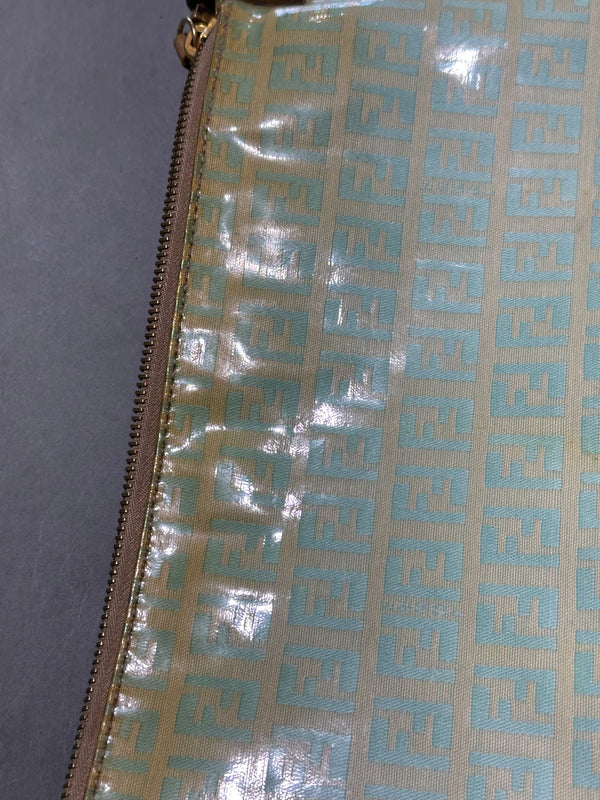 VTG Fendi Zucchino Canvas Zip Pouchette - Mint Green