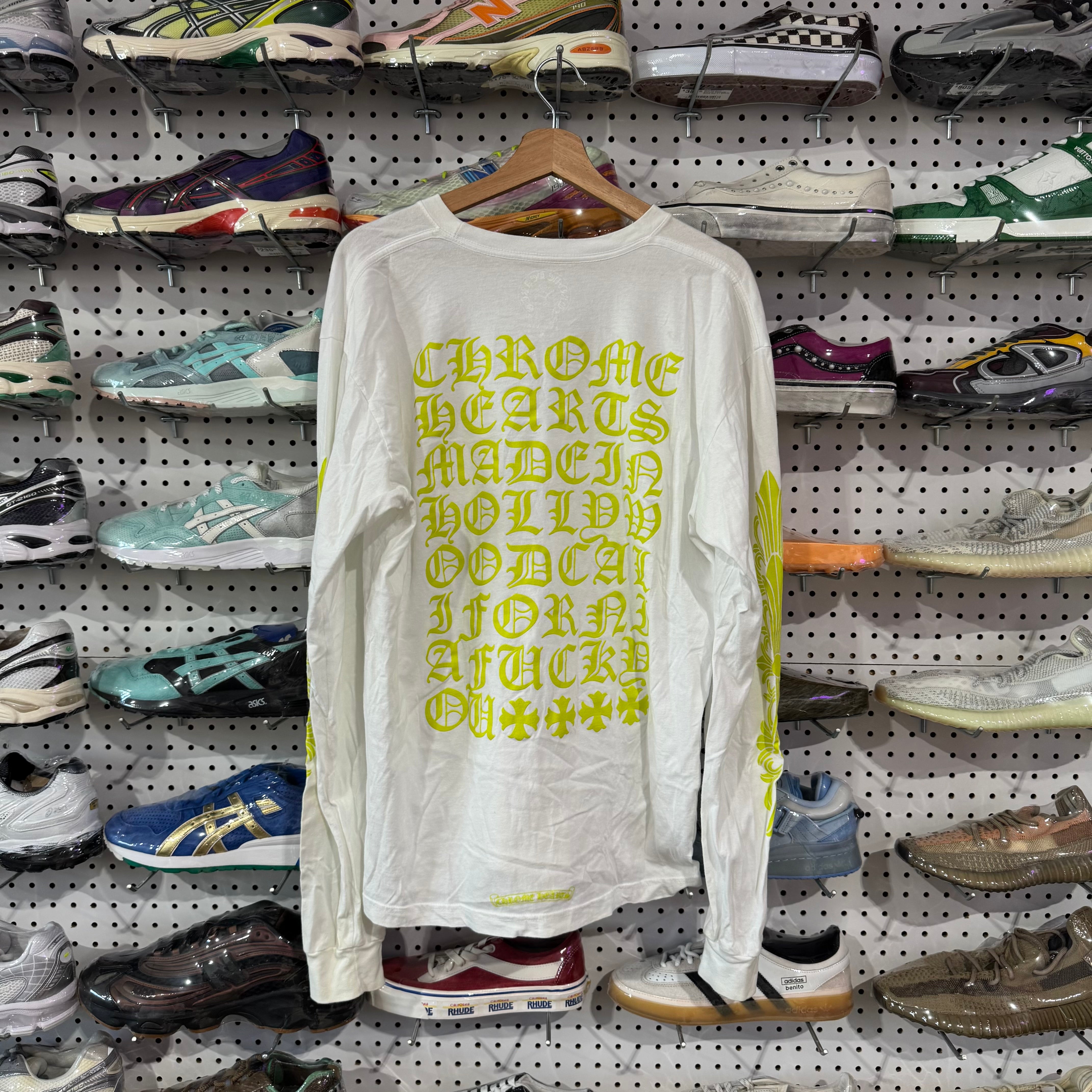 USED Chrome Hearts Made In L/S Tee - White / Lime Size XL