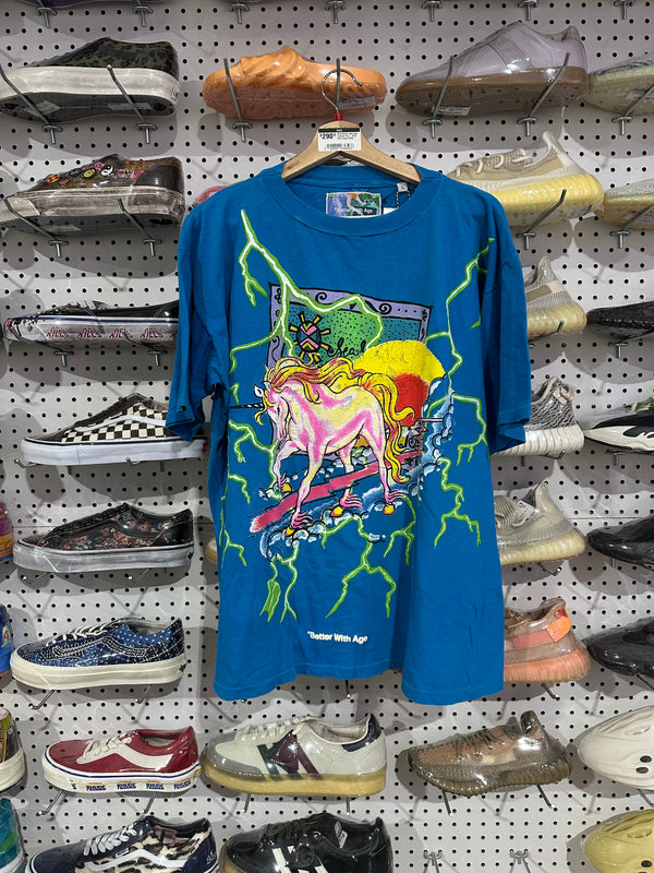 NEW Better With Age Unicorn Tee - Blue Size Large