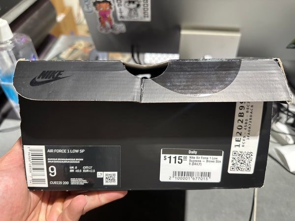 Nike Air Force 1 Low Supreme - Brown Size 9