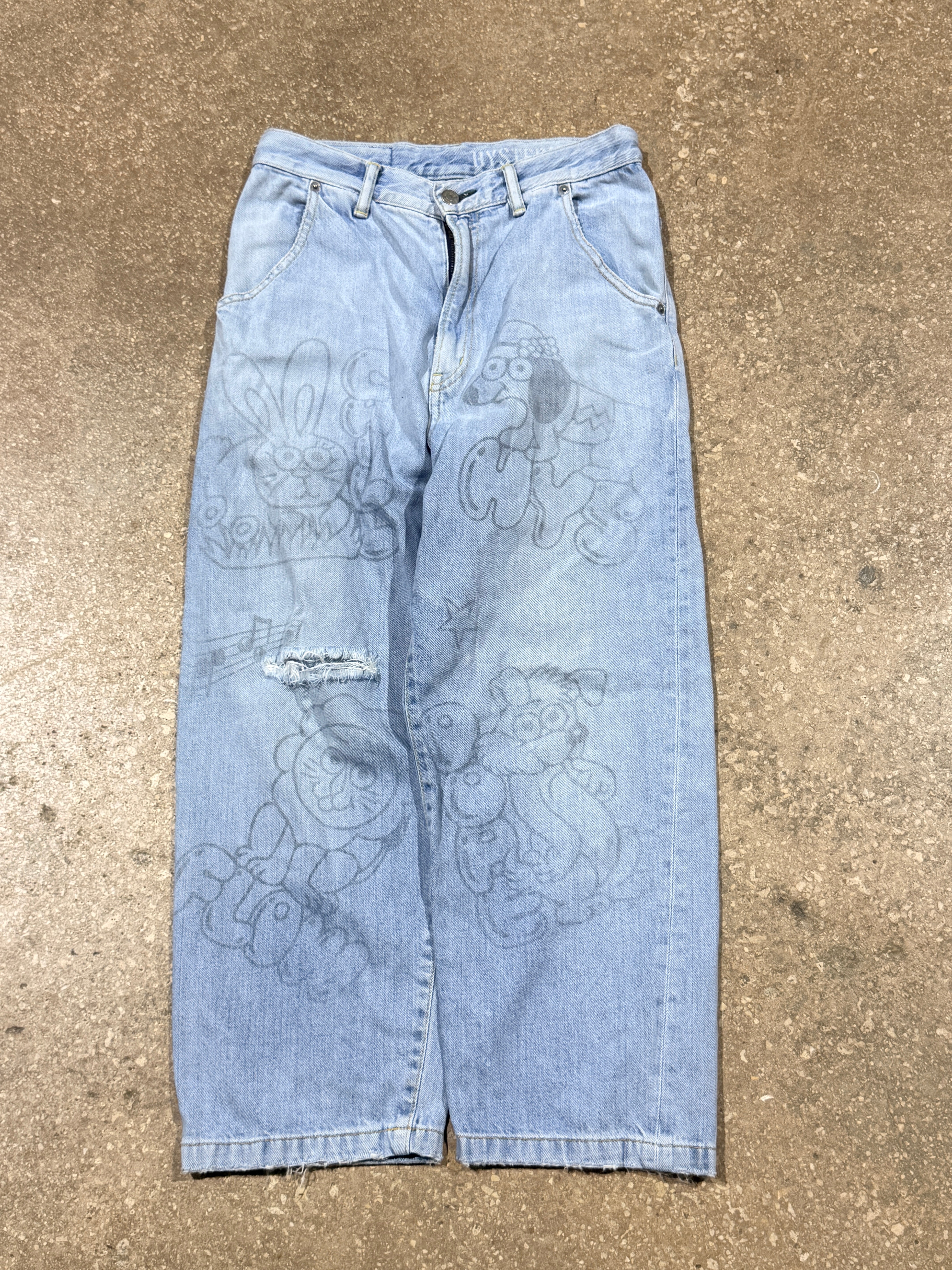 2000s Hysteric Glamour Kinky Jeans Cartoon Grapic Wide Leg - Blue Size 27
