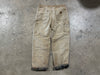 USED Carharrt Distressed Plaid Lined Carpenter Pants - Khaki Size 34x30