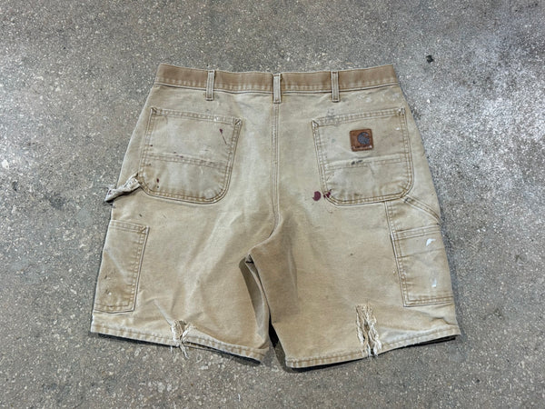 USED Carhartt Distressed Shorts - Khaki Size 36