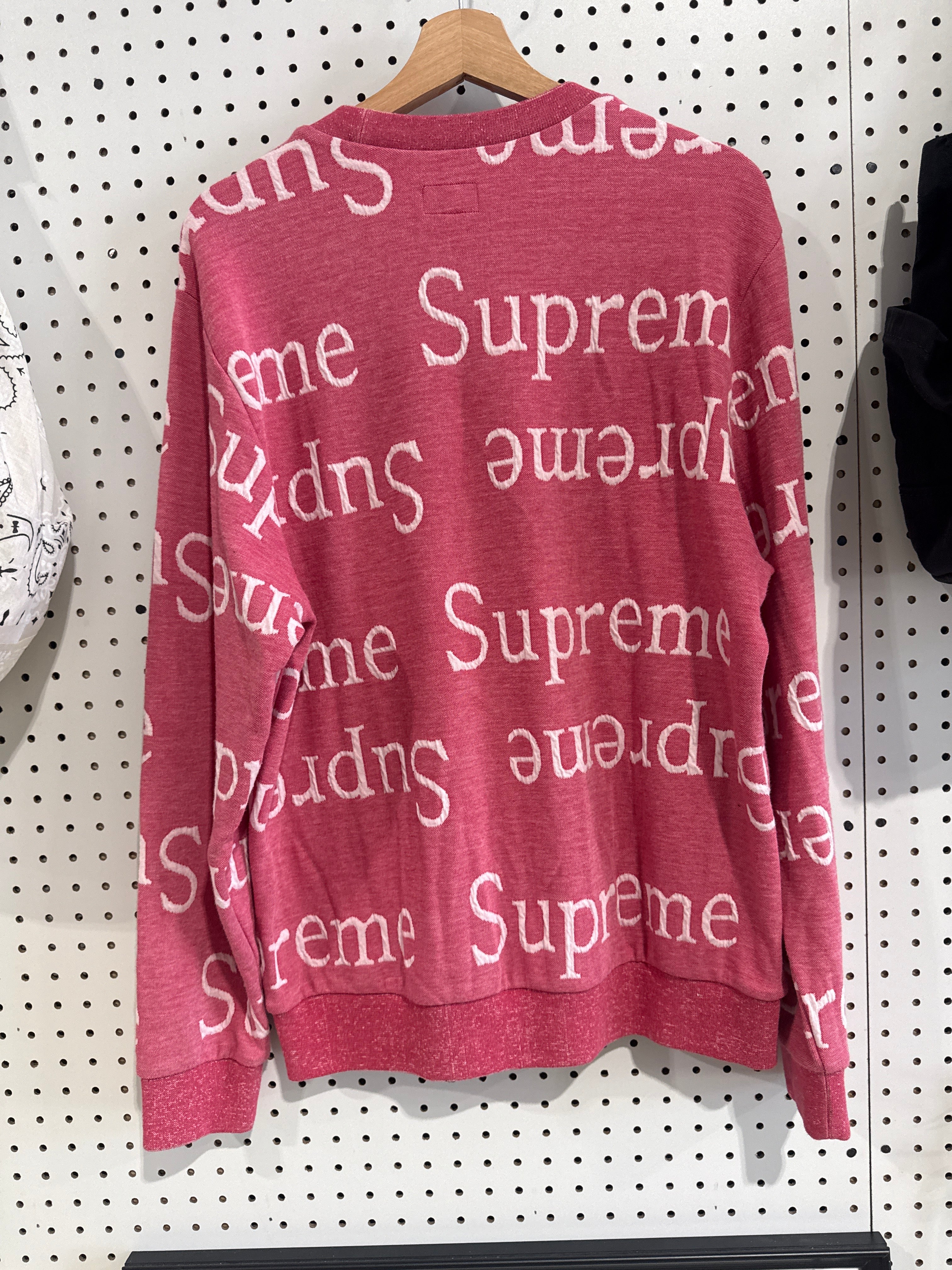 NEW Supreme Jacquard Logo Crewneck - Dark Pink Size Medium