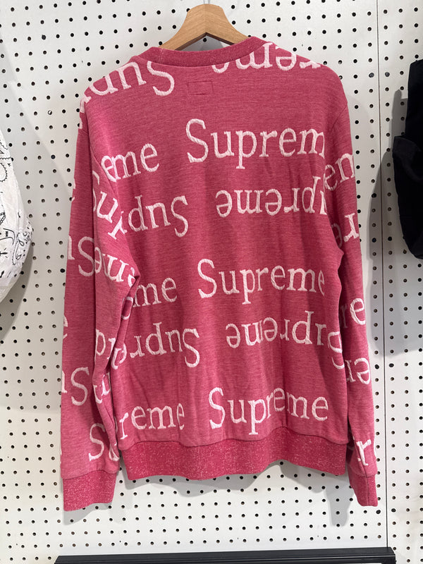 NEW Supreme Jacquard Logo Crewneck - Dark Pink Size Medium