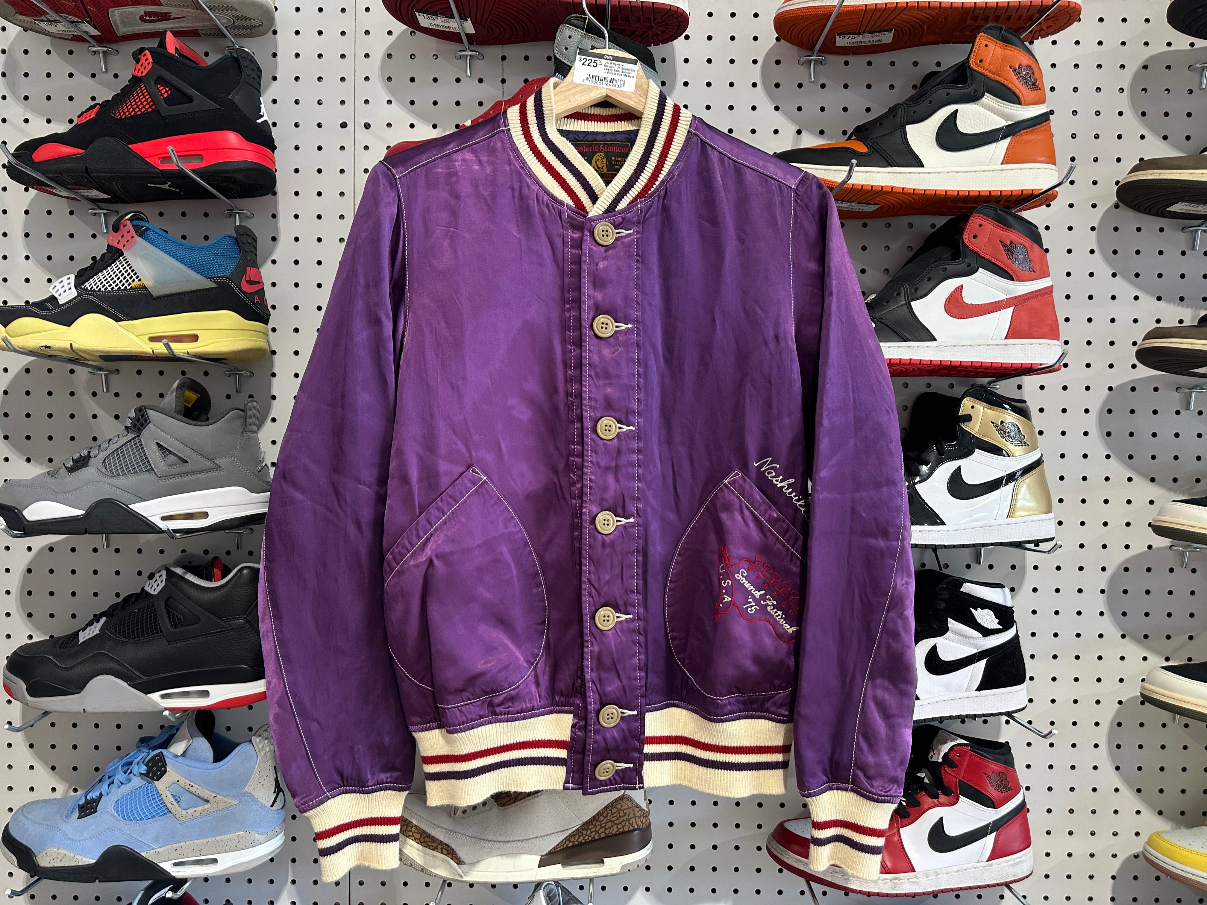 USED Hysteric  Glamour '75 SuperFuzz Varsity Satin Bomber - Purple Size Medium