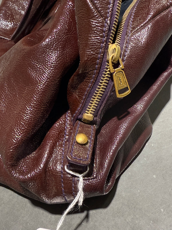 VTG Yves Saint Laurent Patent Easy Y Boston Satchel Bag - Burgundy