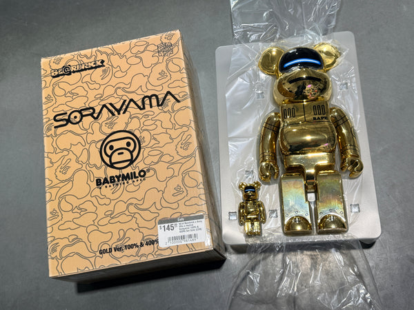 NEW Bearbrick x Baby Milo x Hajime Sorayama 100% & 400% Set Gold