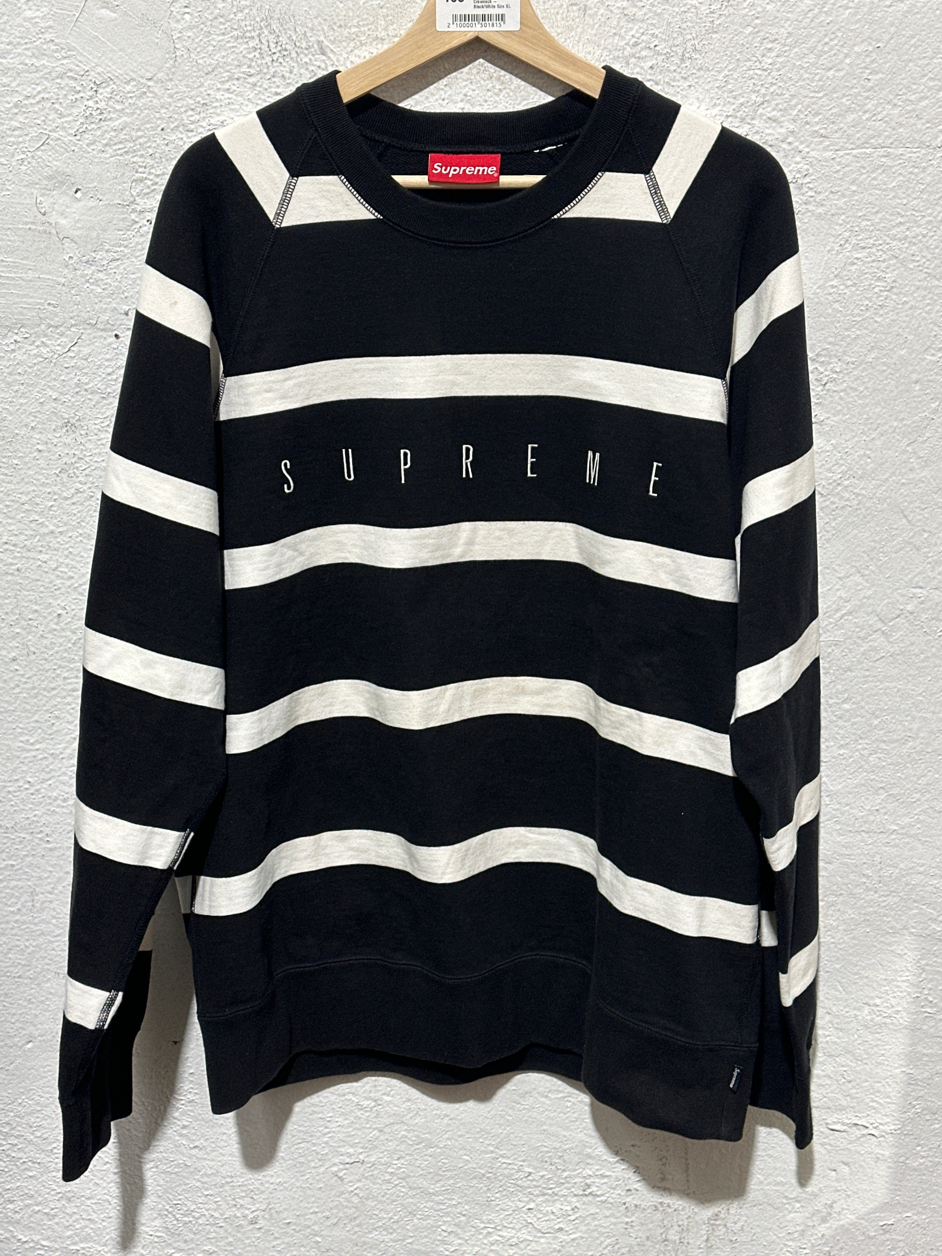 NEW Supreme FW15 Striped Raglan Crewneck - Black/White Size XL