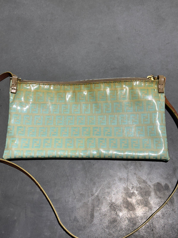 VTG Fendi Zucchino Canvas Zip Pouchette - Mint Green