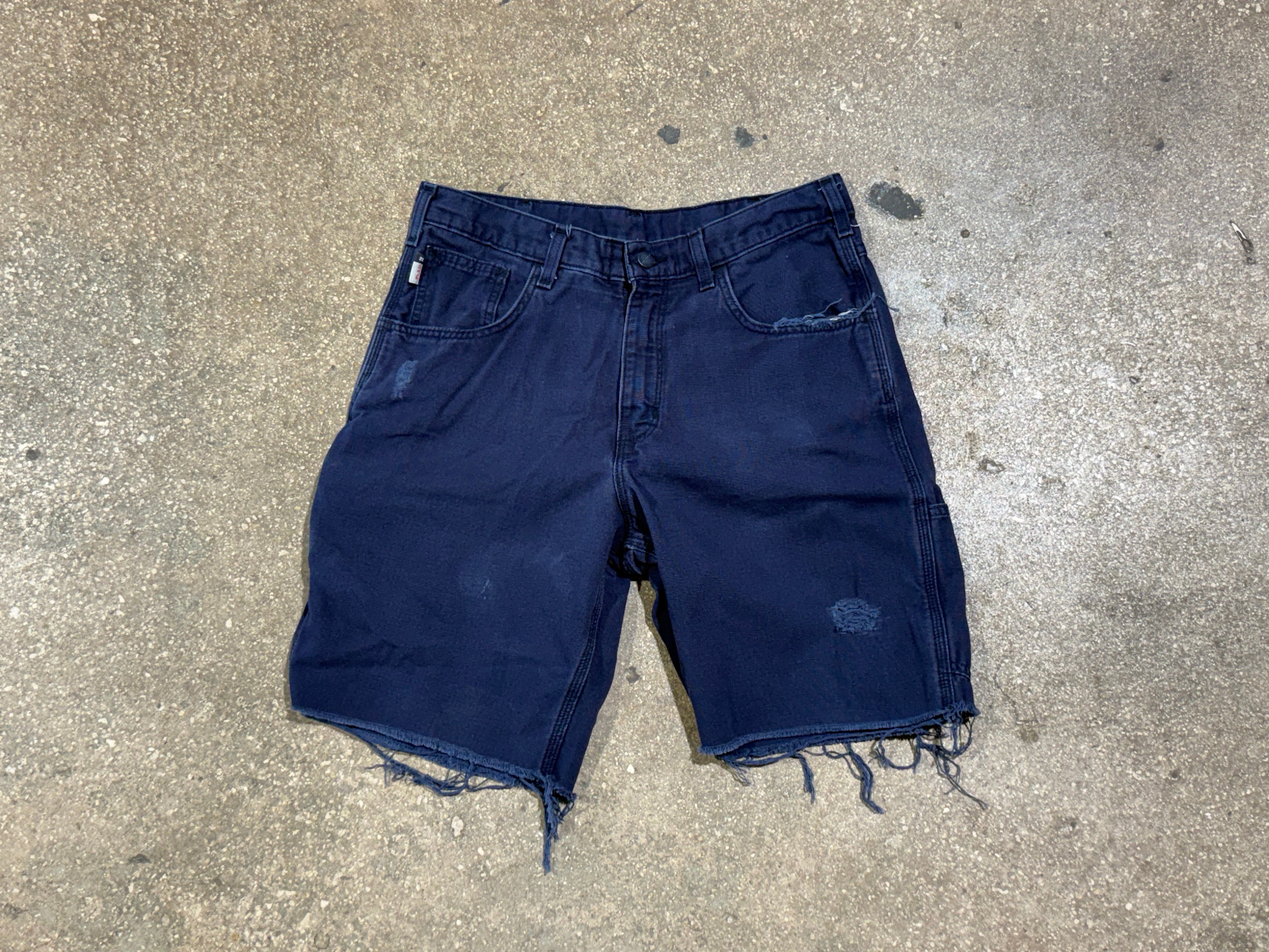 USED Distressed Carhartt FR Carpenter Shorts - Navy Size 33