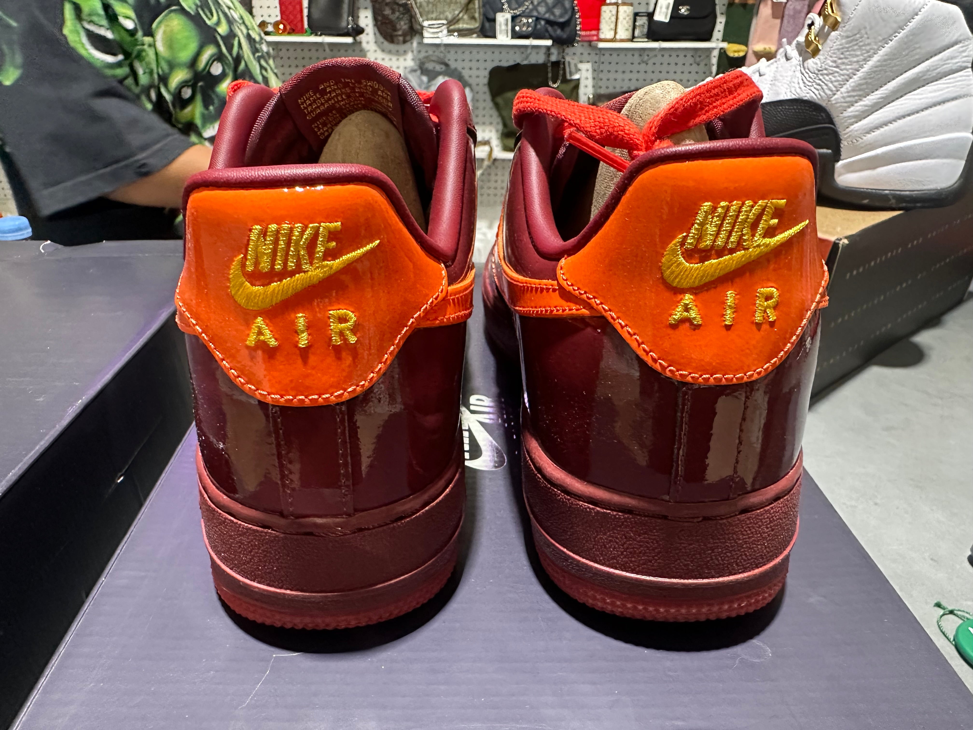 Nike Air Force 1 Low Patent Leather - Dark Team Red Safety Orange Size 9
