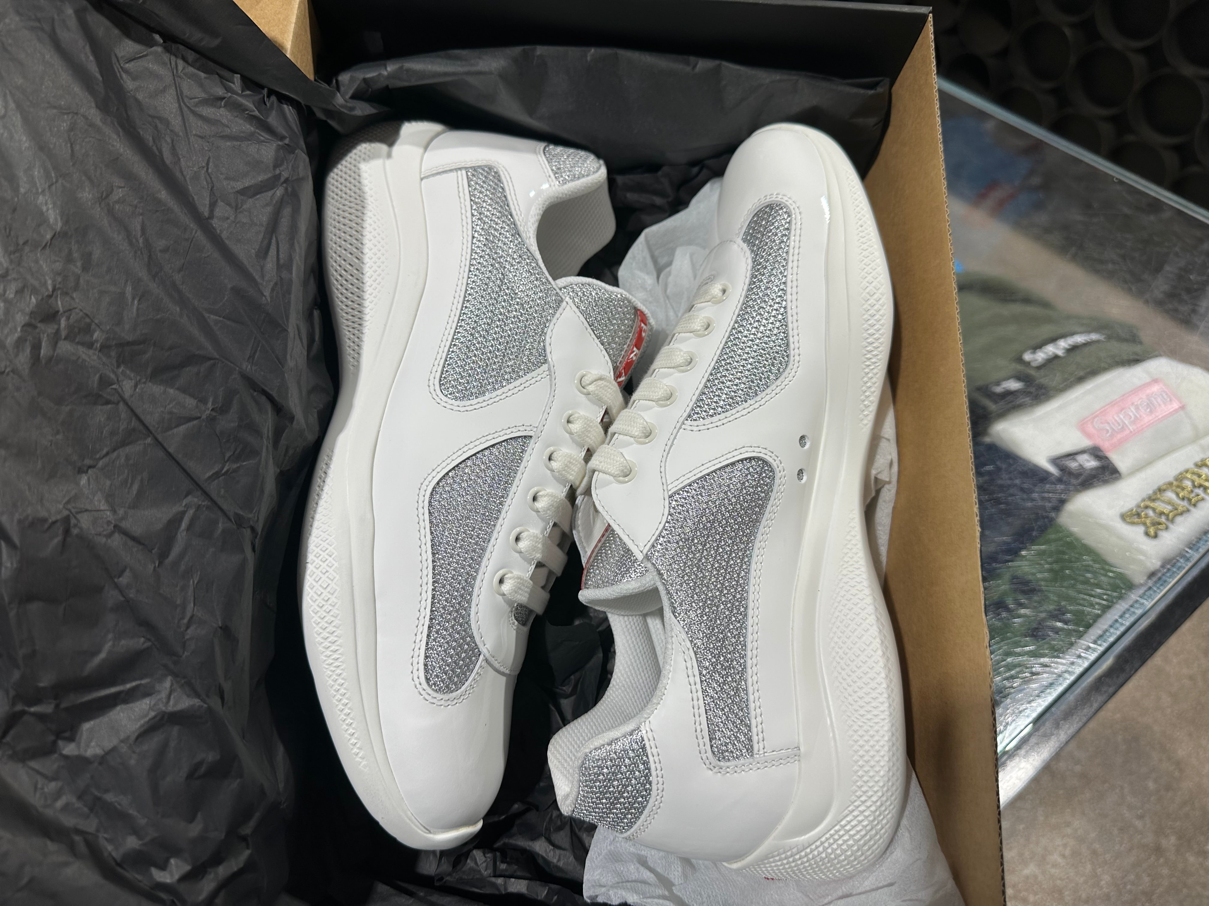 Prada America Cup Sneaker - White/Silver Size 8
