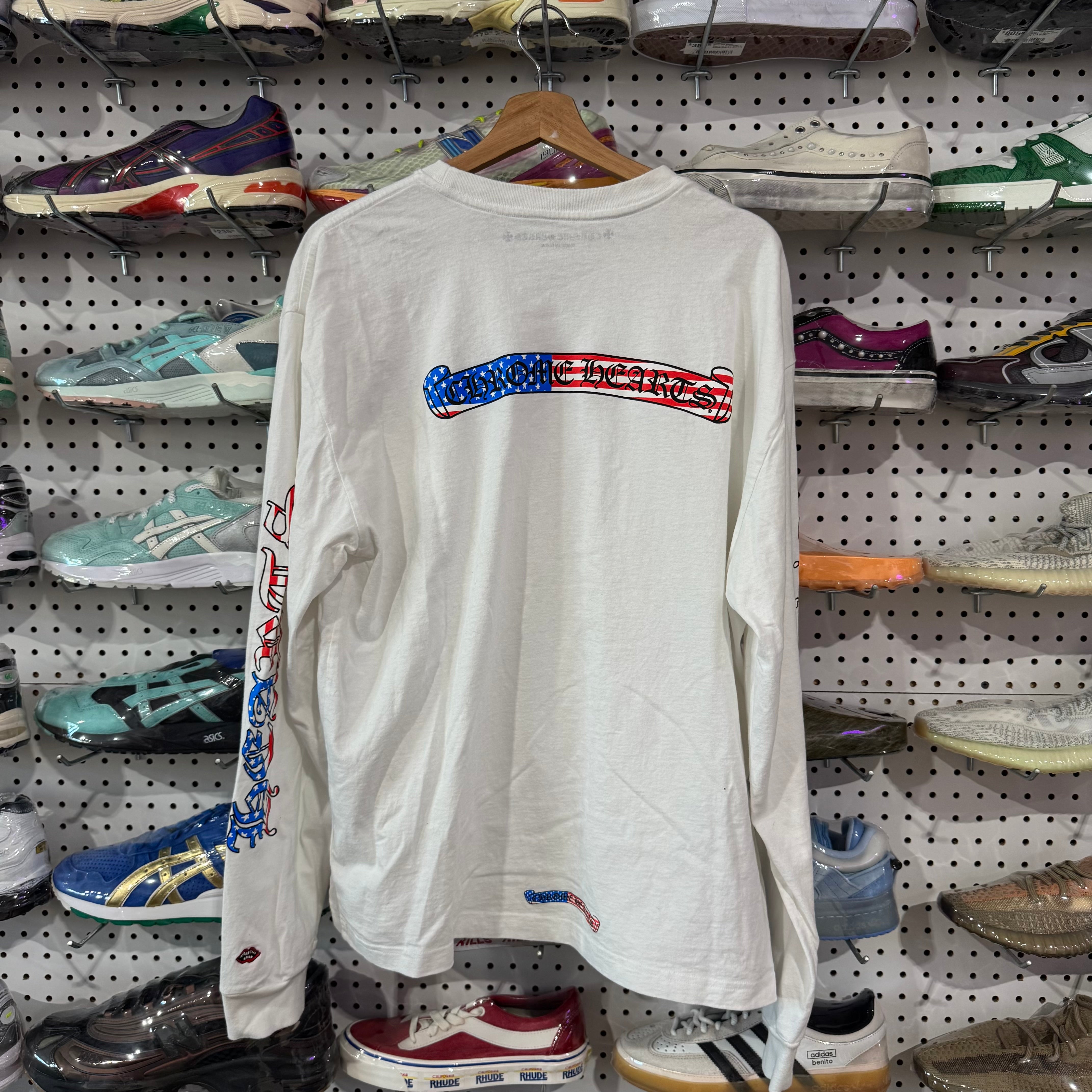 USED Chrome Hearts American flag Logos L/S Tee - White Size XXL