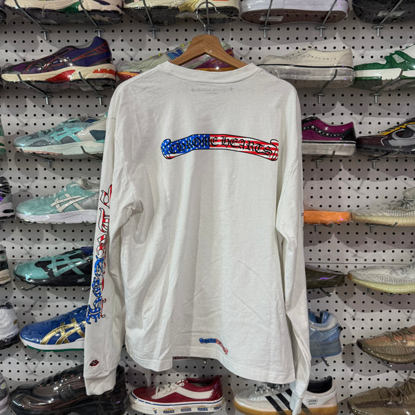 USED Chrome Hearts American flag Logos L/S Tee - White Size XXL