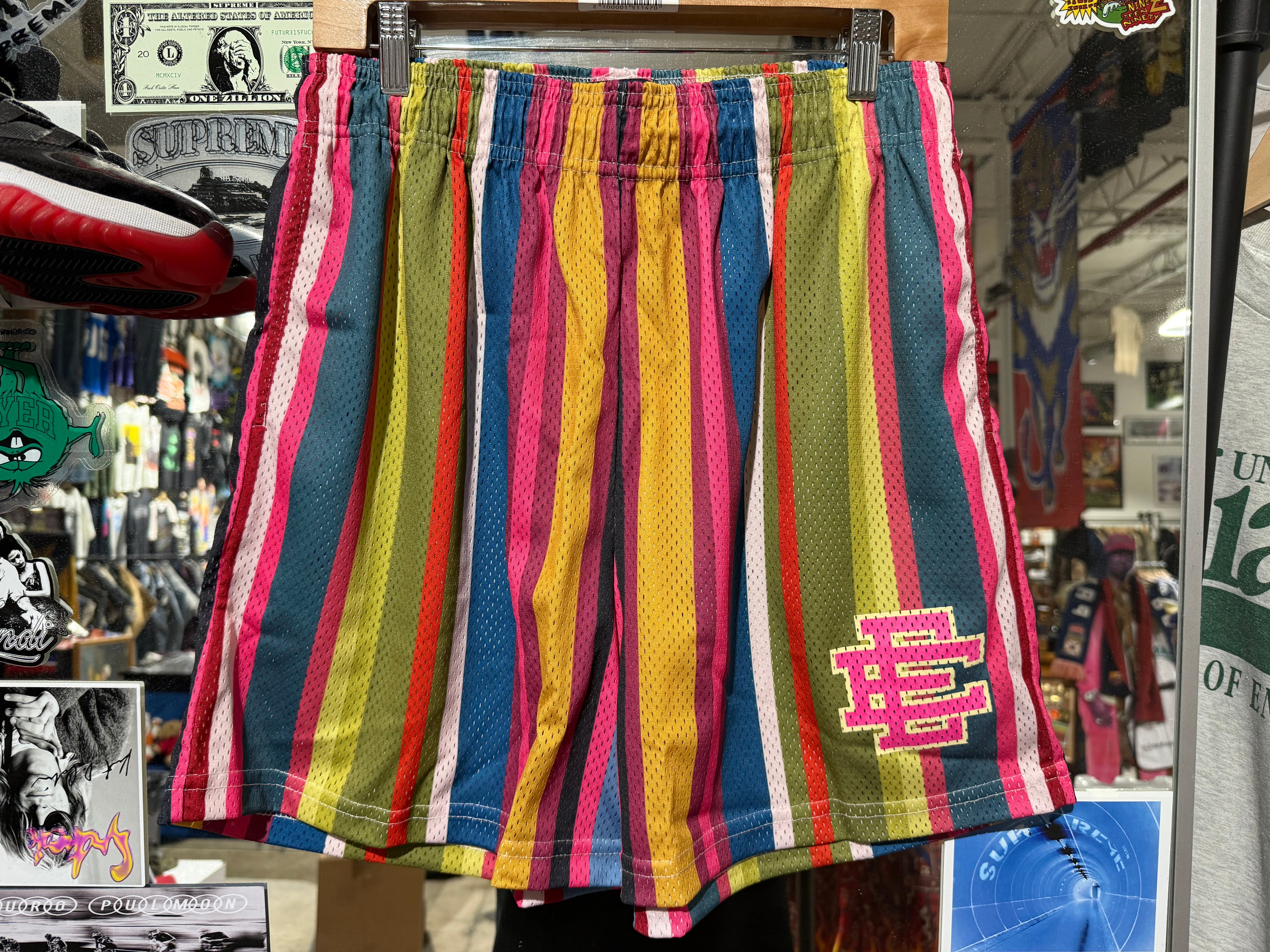 NEW Eric Emanuel Vertical Stripe Shorts - Multi Size XL