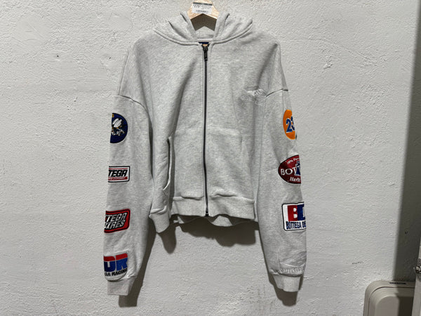 NEW Bottega Desires Patches Zip Up Hoodie - Grey